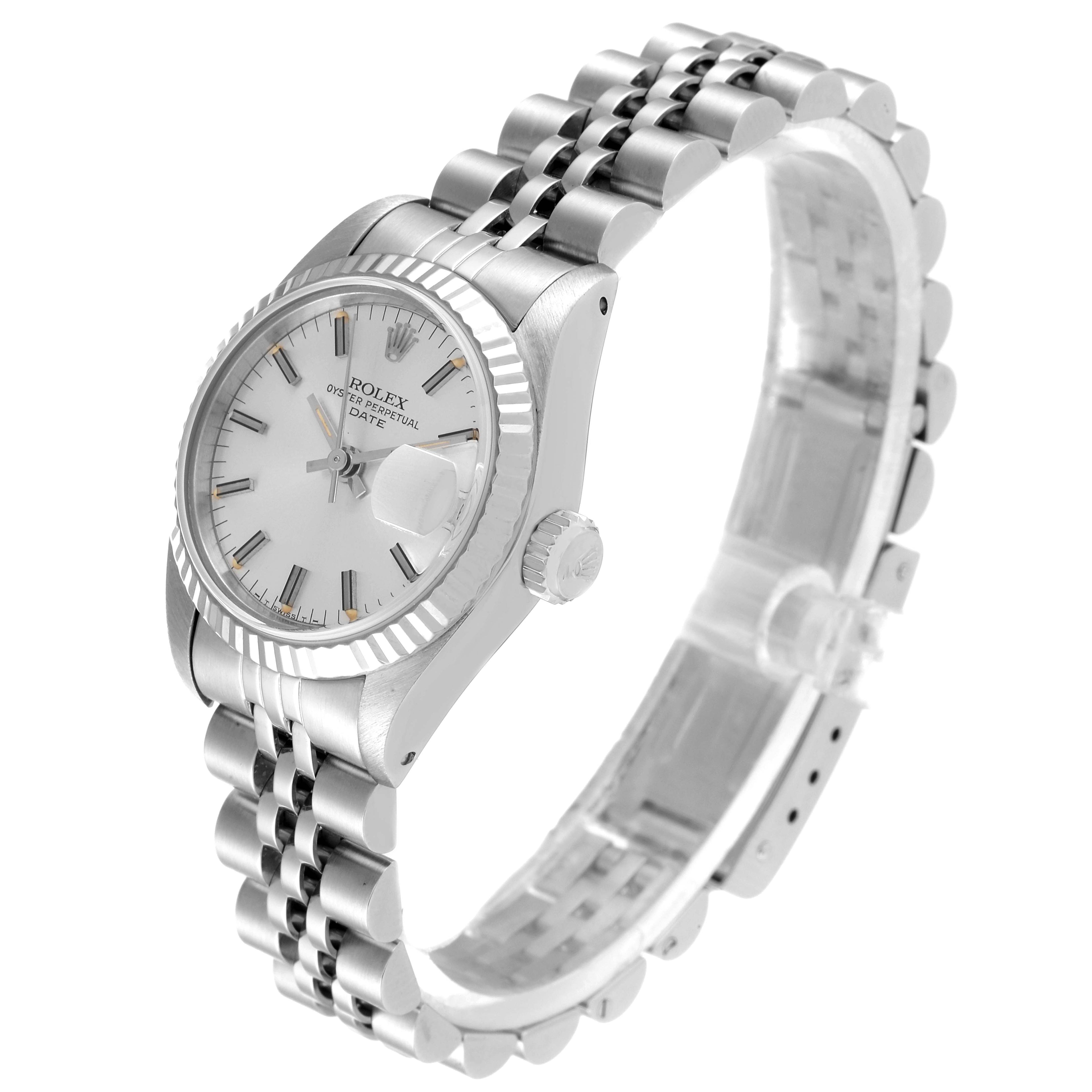 Rolex Date Steel White Gold Silver Dial Ladies Watch 69174 Box Papers