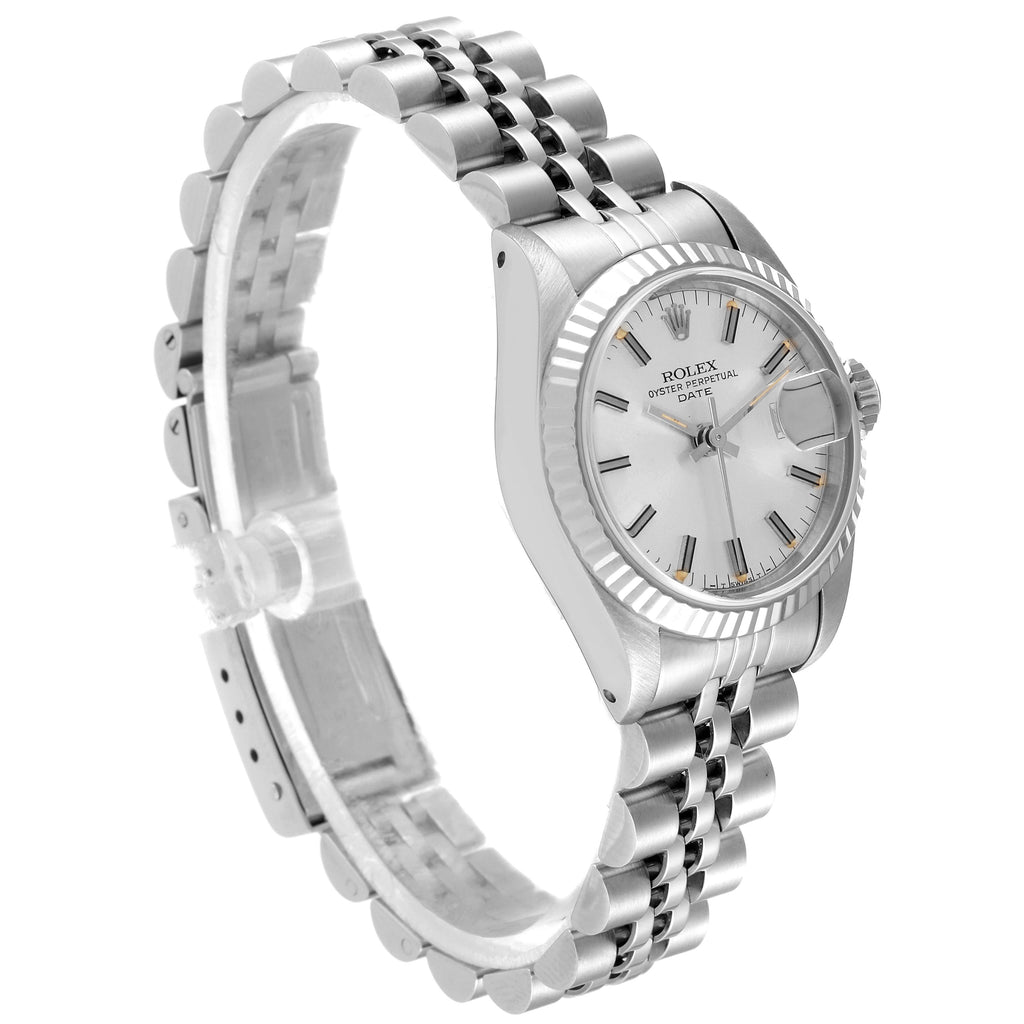 Rolex Date Steel White Gold Silver Dial Ladies Watch 69174 Box Papers