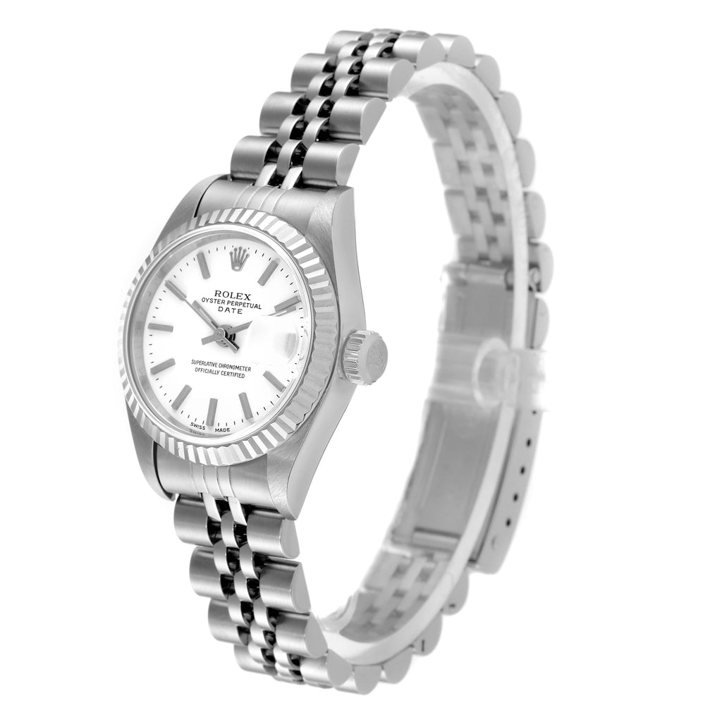 Rolex Date Steel White Gold White Dial Ladies Watch 69174 Box Papers