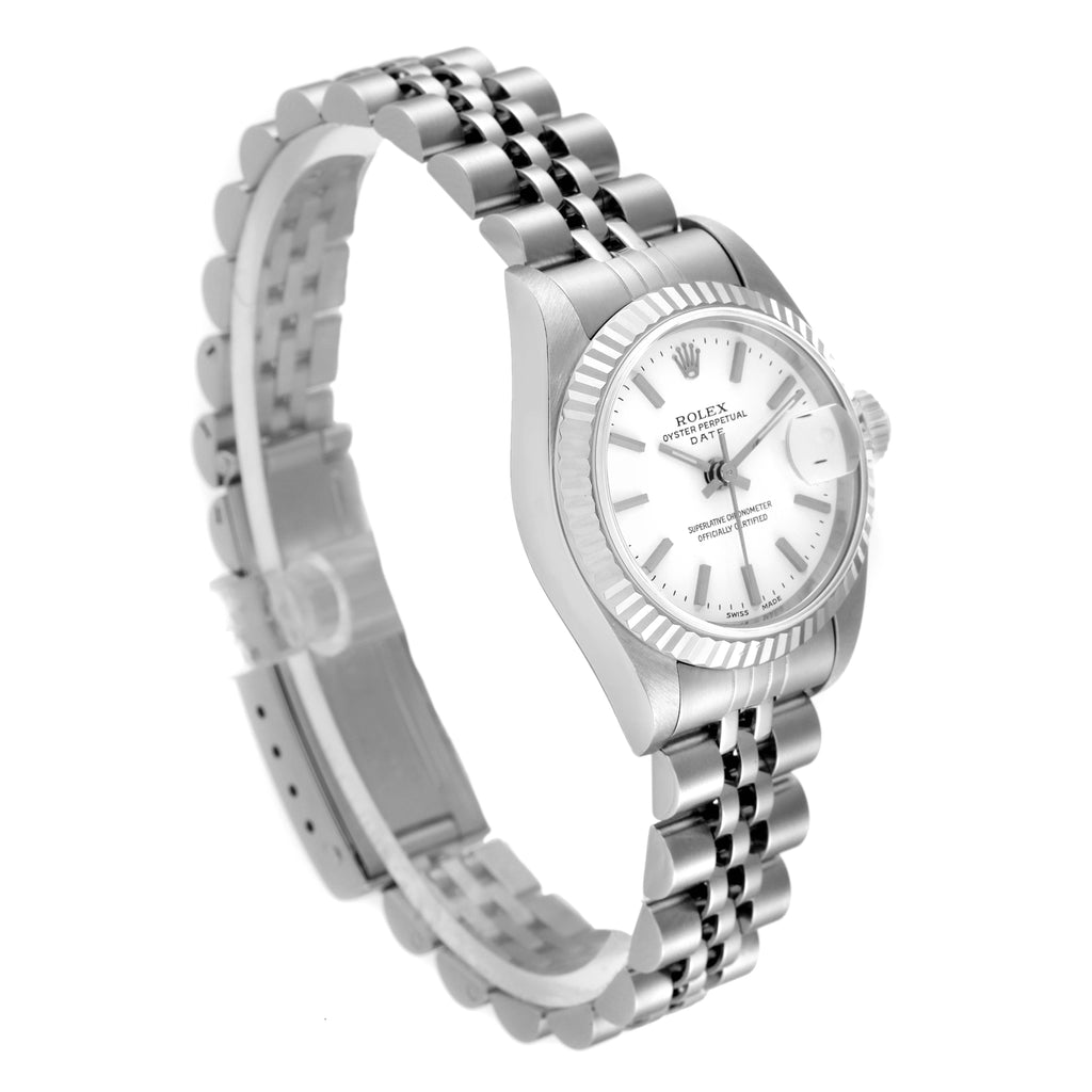 Rolex Date Steel White Gold White Dial Ladies Watch 69174 Box Papers