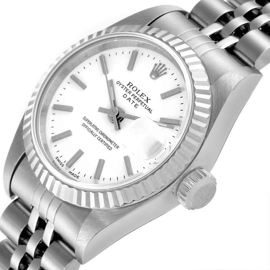 Rolex Date Steel White Gold White Dial Ladies Watch 69174 Box Papers