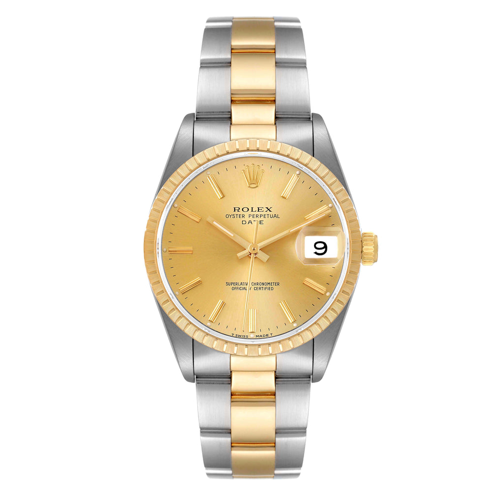 Rolex Date Baton Dial Oyster Bracelet Steel Yellow Gold Mens Watch 15223