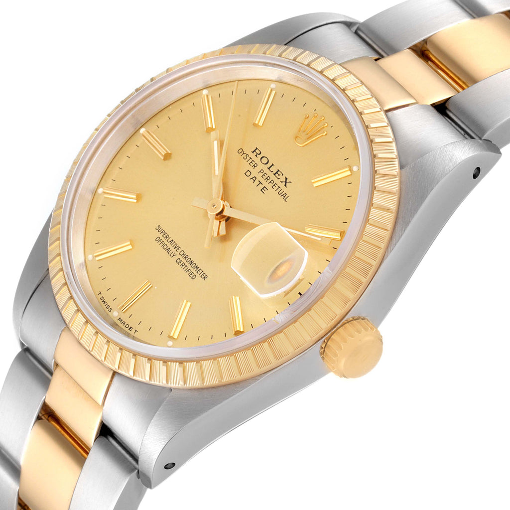 Rolex Date Baton Dial Oyster Bracelet Steel Yellow Gold Mens Watch 15223