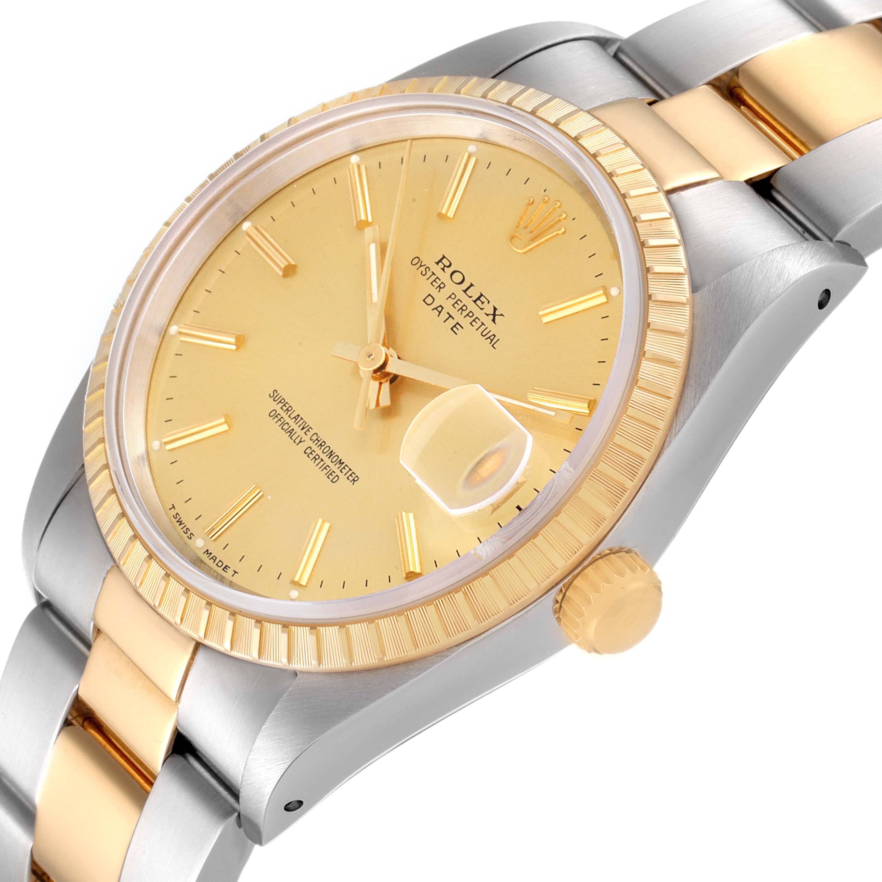 Rolex Date Baton Dial Oyster Bracelet Steel Yellow Gold Mens Watch 15223