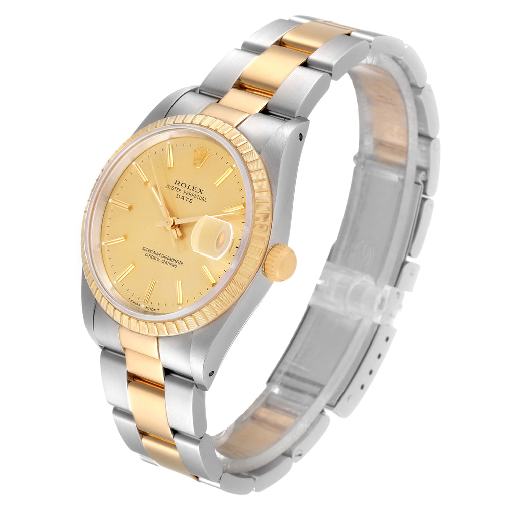 Rolex Date Baton Dial Oyster Bracelet Steel Yellow Gold Mens Watch 15223