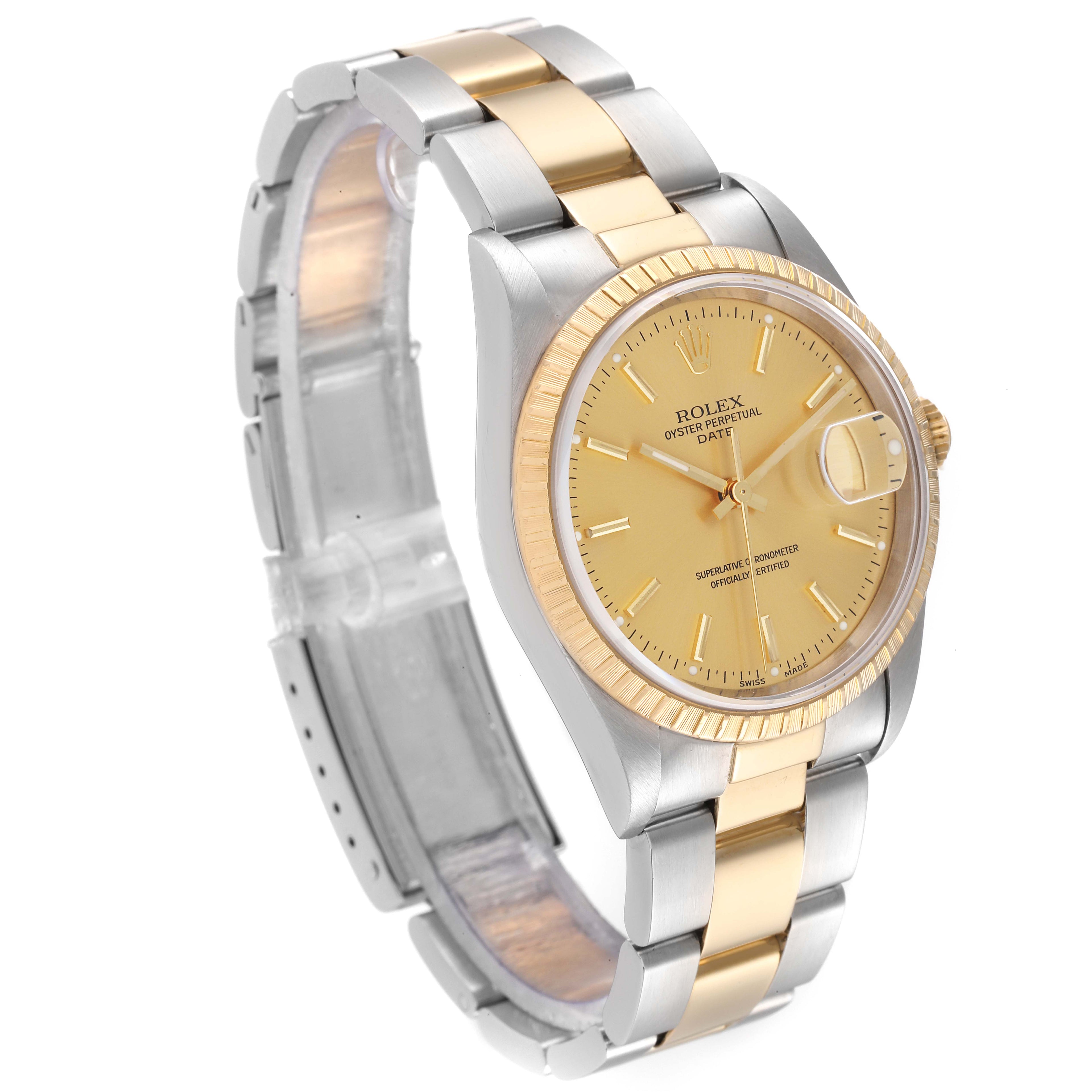 Rolex Date Steel Yellow Gold Baton Dial Oyster Bracelet Mens Watch 15223