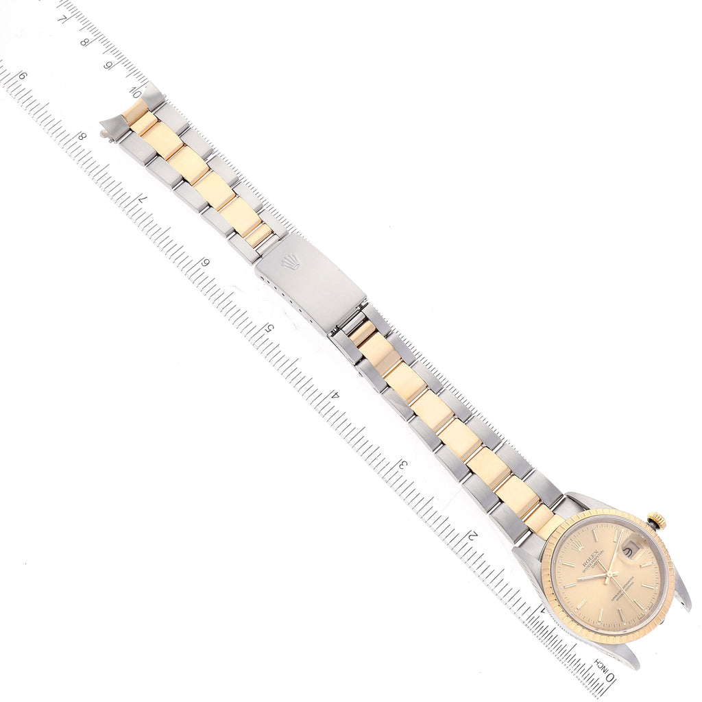 Rolex Date Steel Yellow Gold Baton Dial Oyster Bracelet Mens Watch 15223
