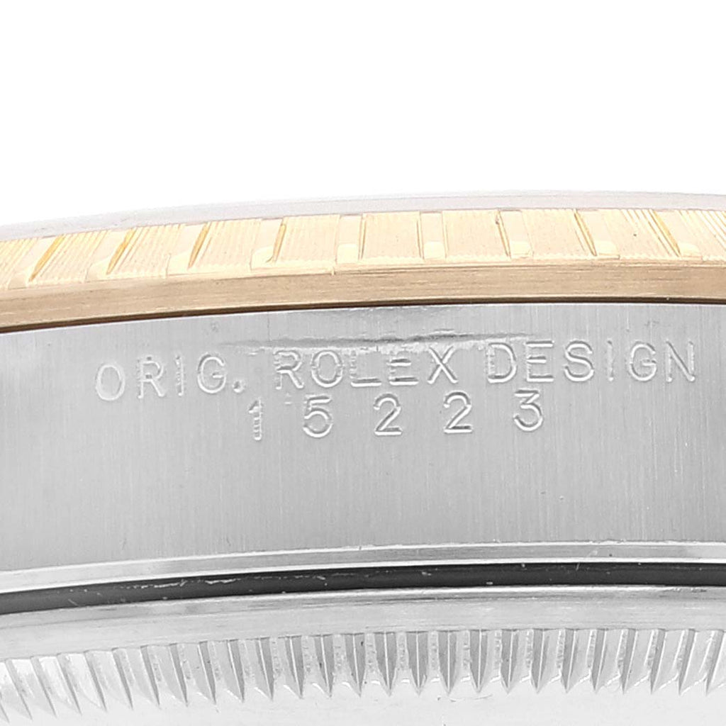 Rolex Date Steel Yellow Gold Baton Dial Oyster Bracelet Mens Watch 15223