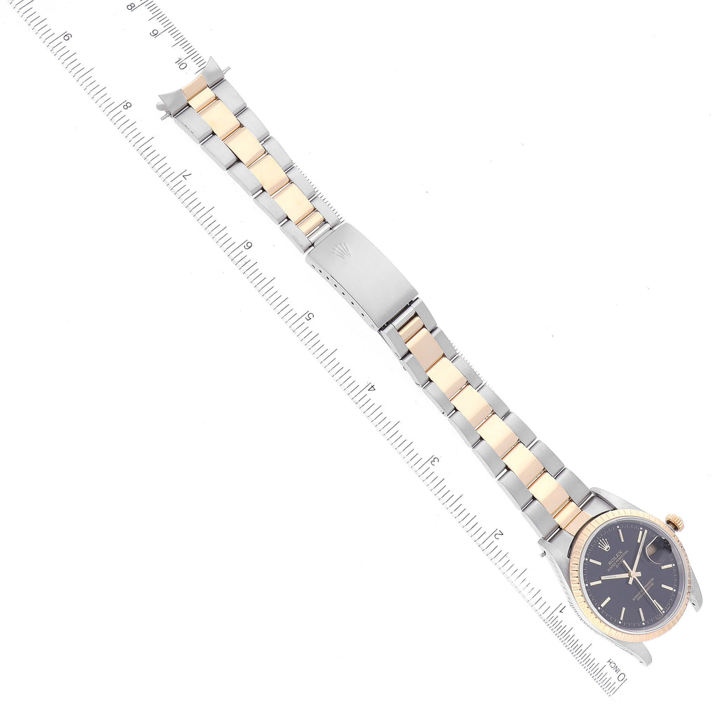 Rolex Date Steel Yellow Gold Black Dial Mens Watch 15223 Box Service Card
