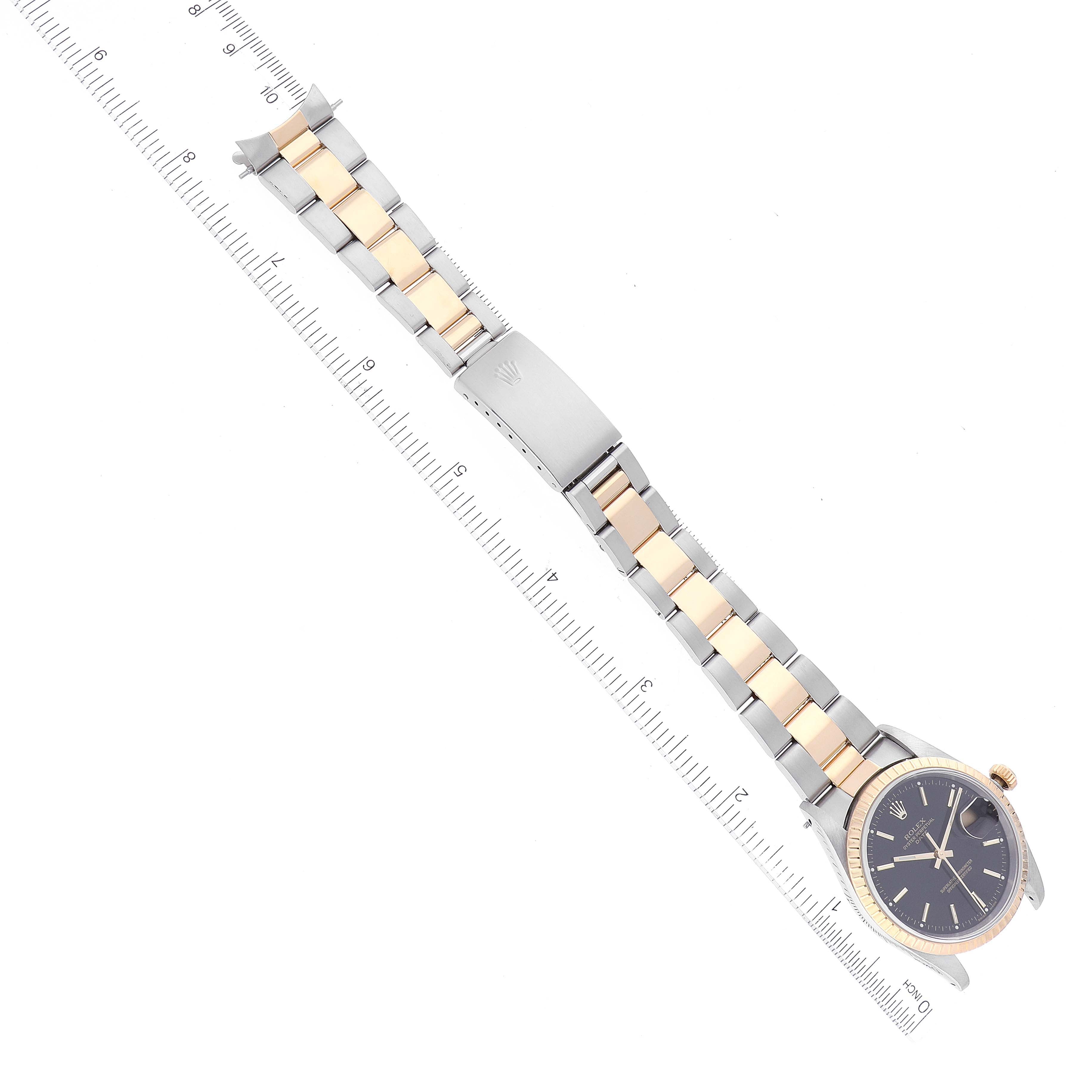 Rolex Date Steel Yellow Gold Black Dial Mens Watch 15223 Box Service Card