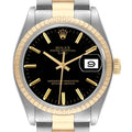 Rolex Date Steel Yellow Gold Black Dial Vintage Mens Watch 1500