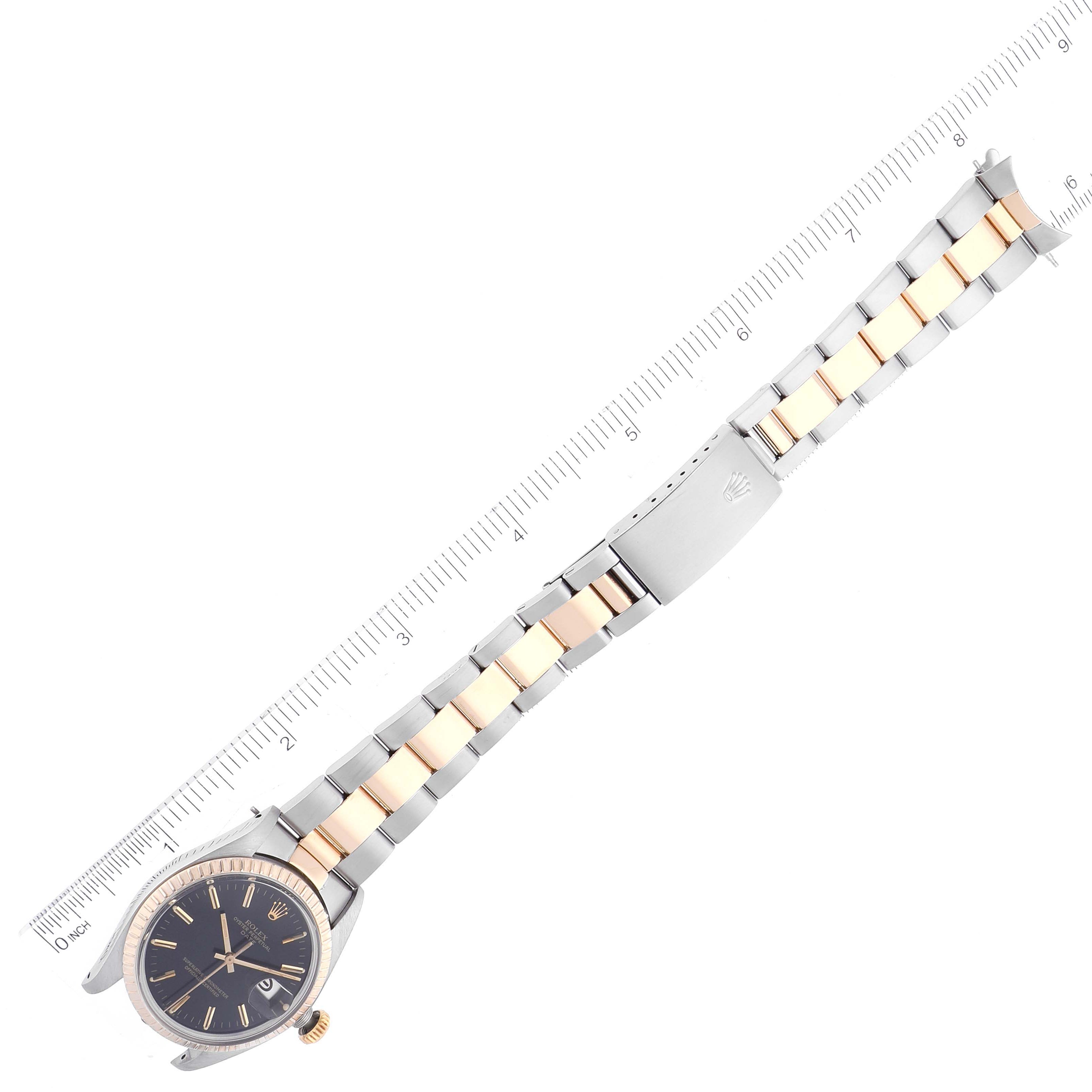 Rolex Date Steel Yellow Gold Black Dial Vintage Mens Watch 1500