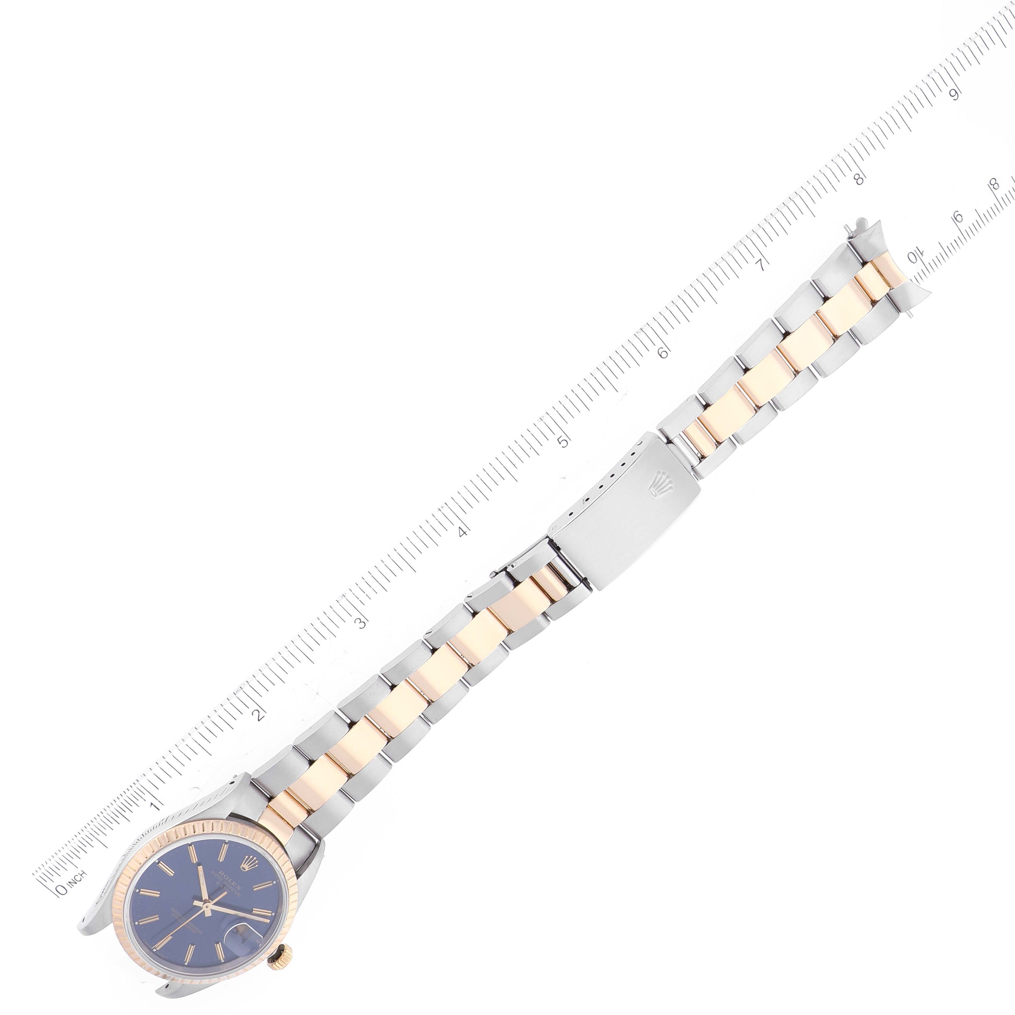 Rolex Date Steel Yellow Gold Blue Dial Mens Watch 15223