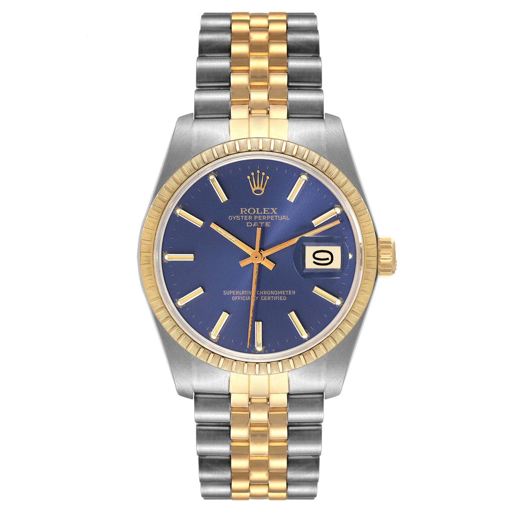 Rolex Date Steel Yellow Gold Blue Dial Vintage Mens Watch 1505