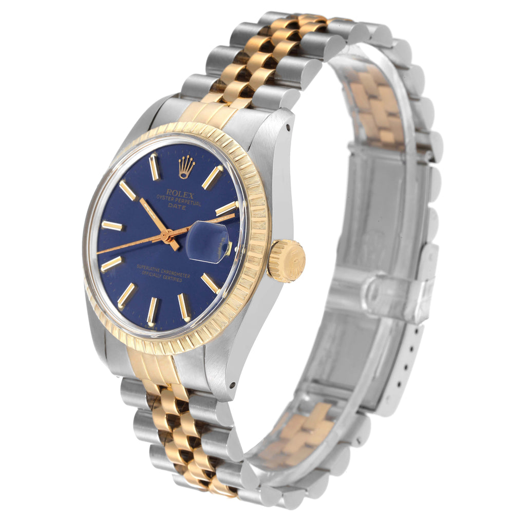 Rolex Date Steel Yellow Gold Blue Dial Vintage Mens Watch 1505
