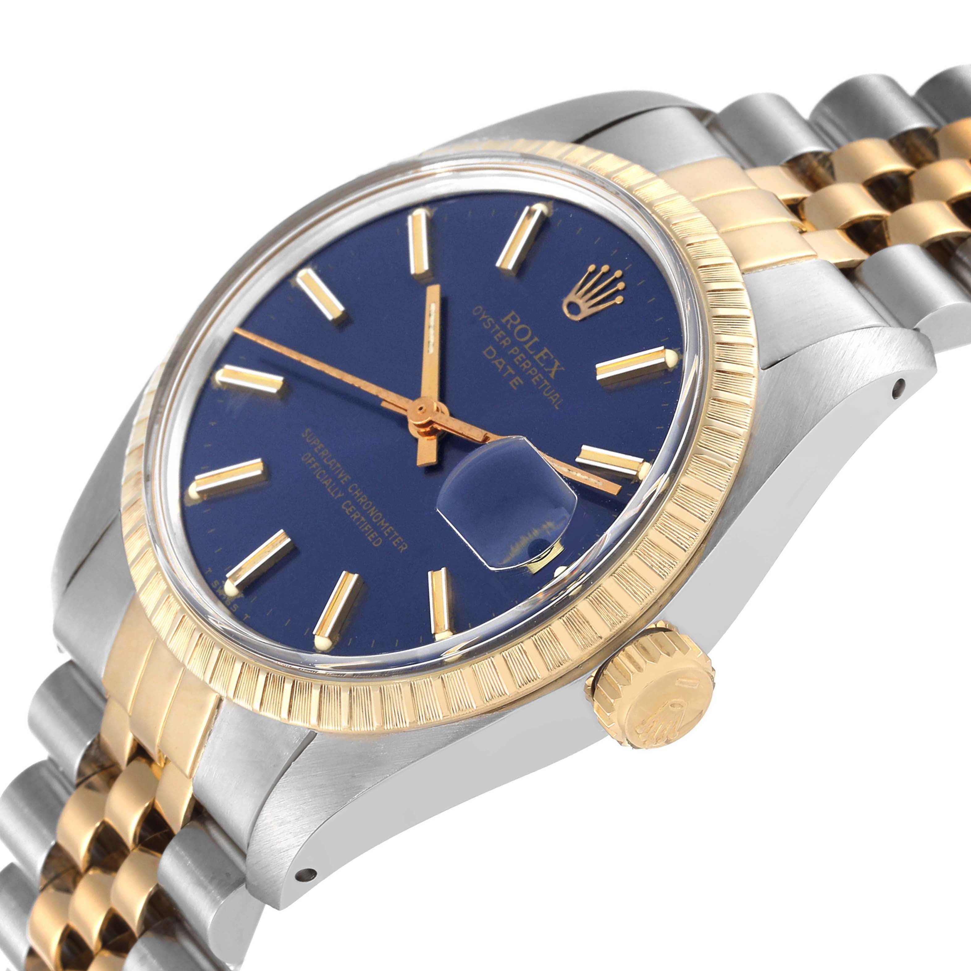 Rolex Date Steel Yellow Gold Blue Dial Vintage Mens Watch 1505