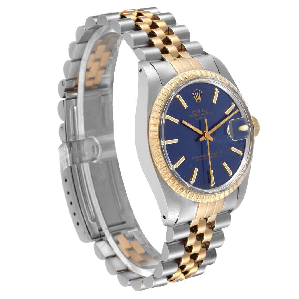 Rolex Date Steel Yellow Gold Blue Dial Vintage Mens Watch 1505