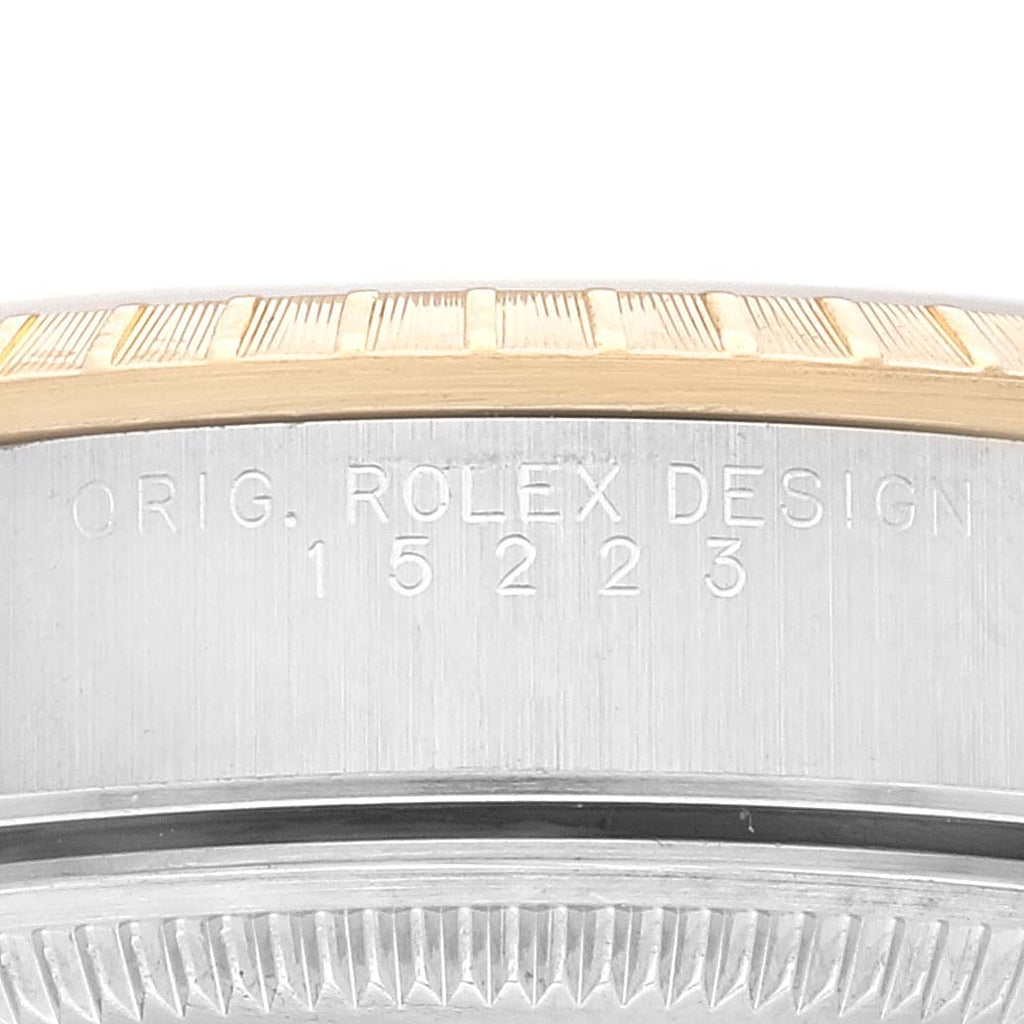 Rolex Date Steel Yellow Gold Champagne Dial Mens Watch 15223 Box Papers