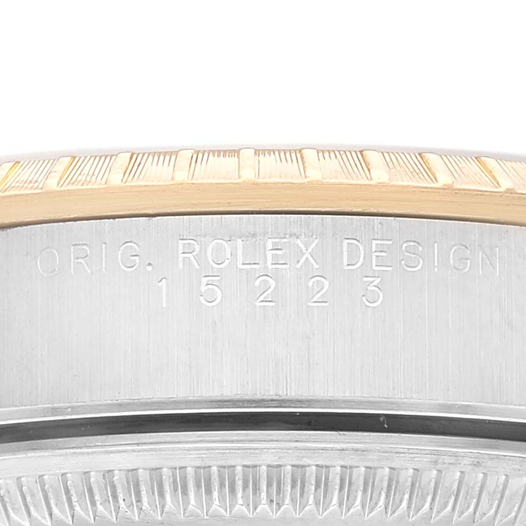 Rolex Date Steel Yellow Gold Champagne Dial Mens Watch 15223 Box Papers