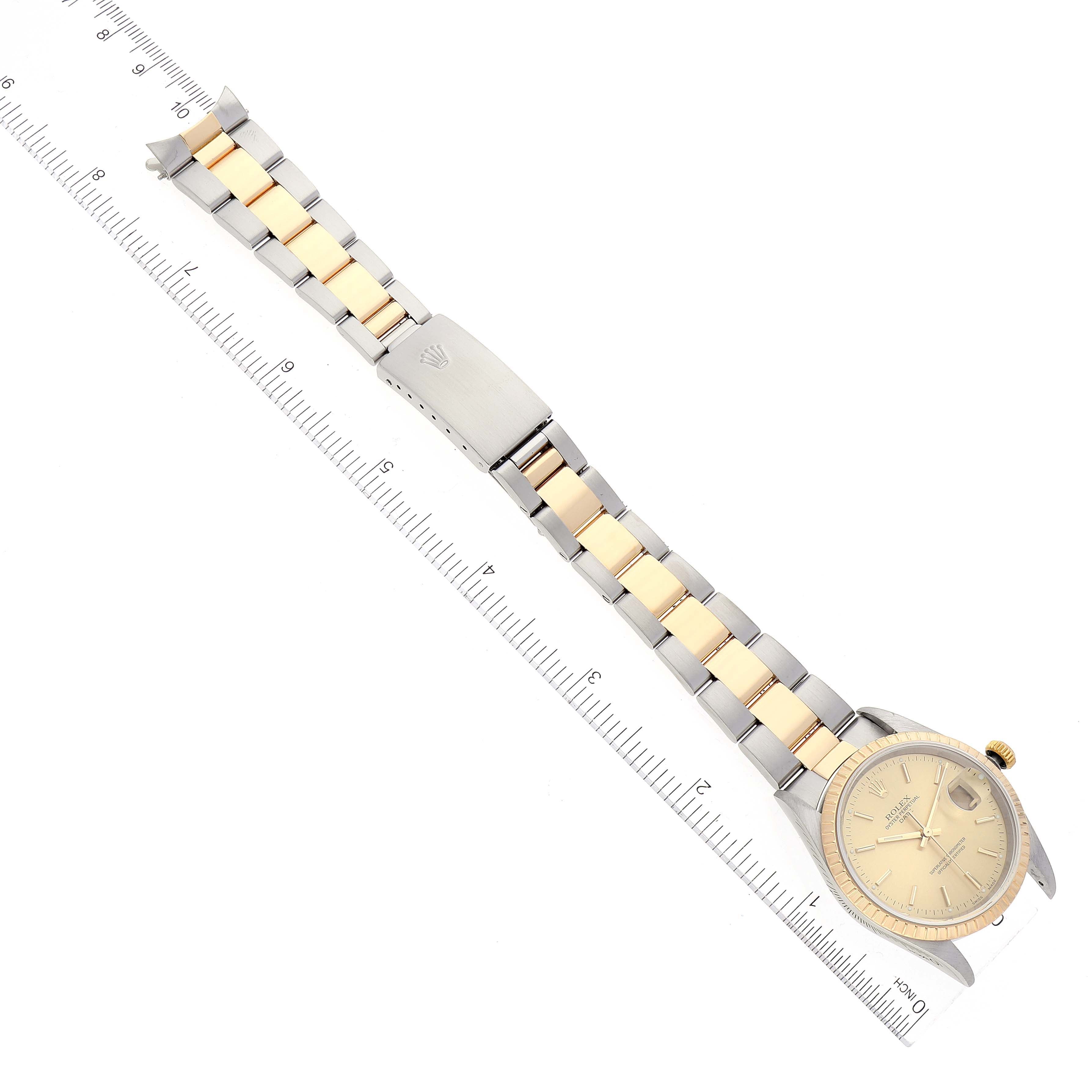 Rolex Date Steel Yellow Gold Champagne Dial Mens Watch 15223 Box Papers