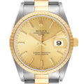 Rolex Date Steel Yellow Gold Champagne Dial Mens Watch 15223 Box Papers