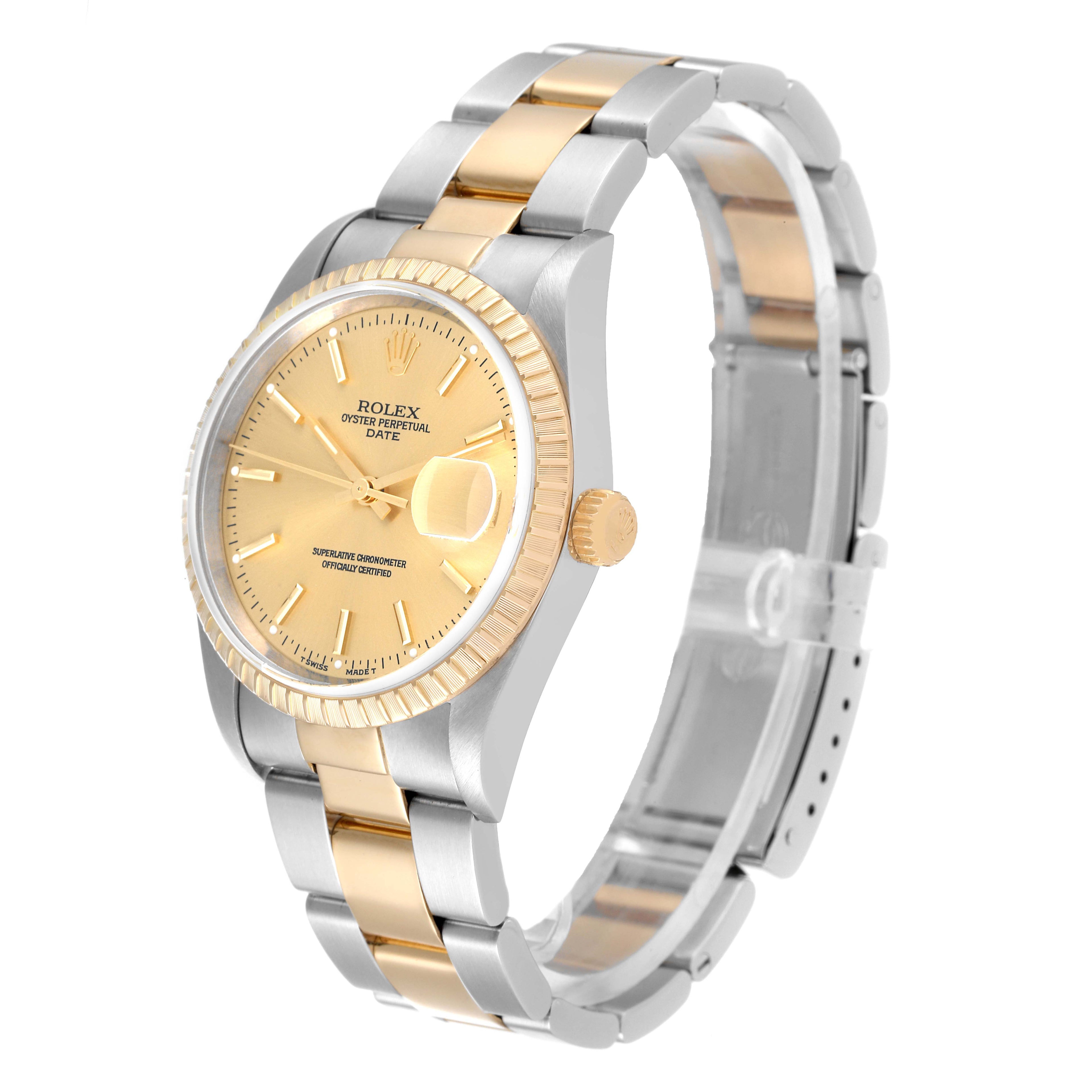 Rolex Date Steel Yellow Gold Champagne Dial Mens Watch 15223 Box Service Papers