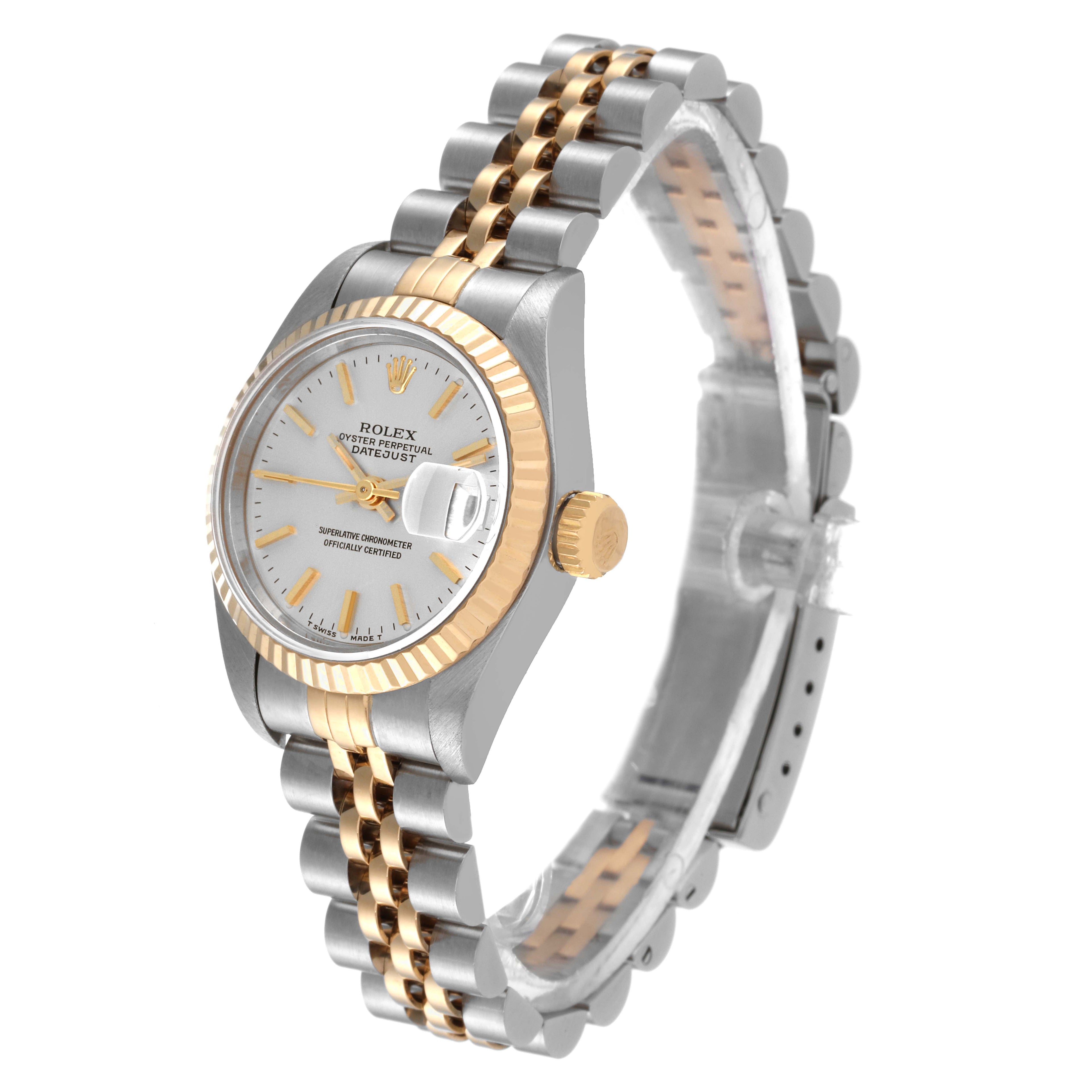 Rolex Date Steel Yellow Gold Fluted Bezel Ladies Watch 69173