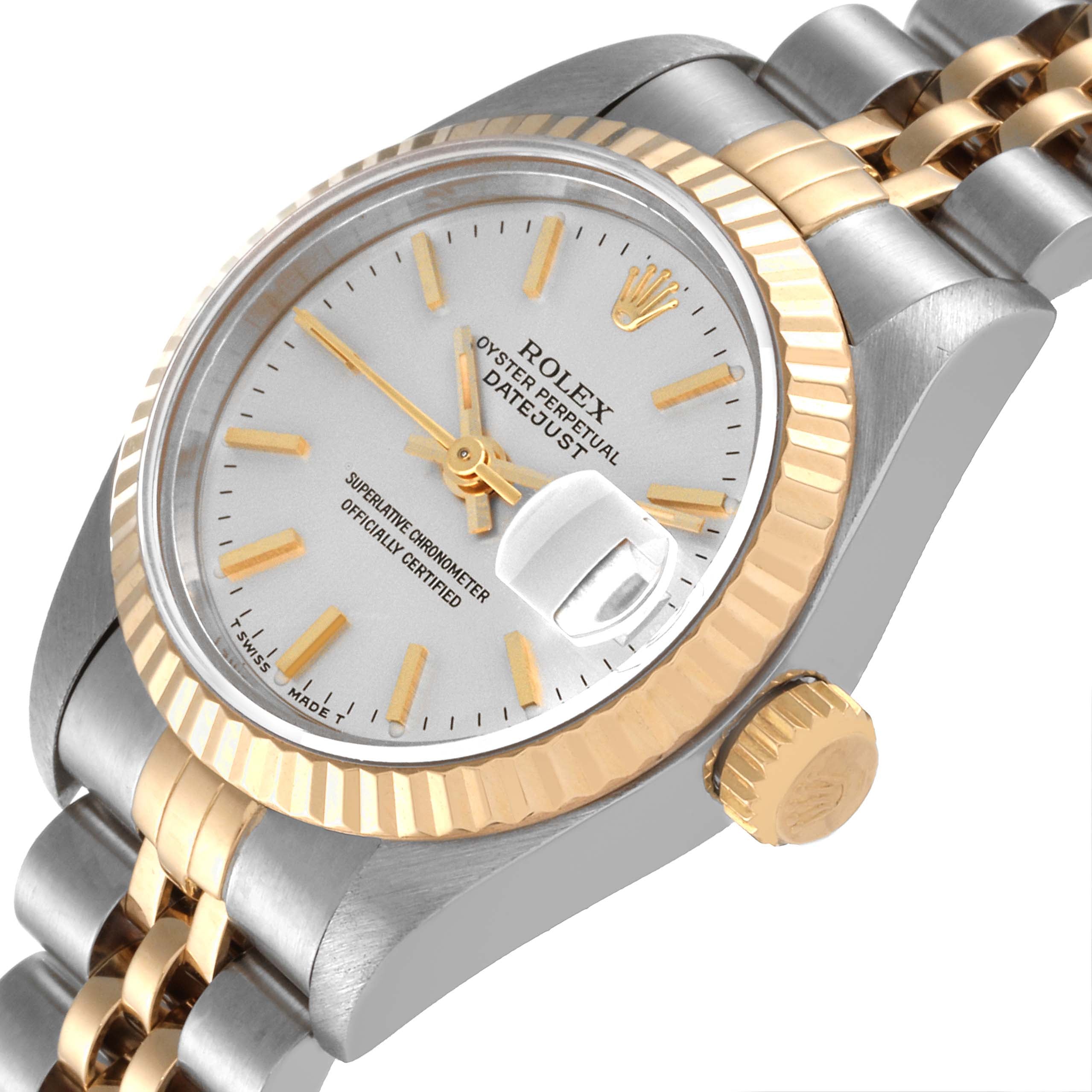 Rolex Date Steel Yellow Gold Fluted Bezel Ladies Watch 69173