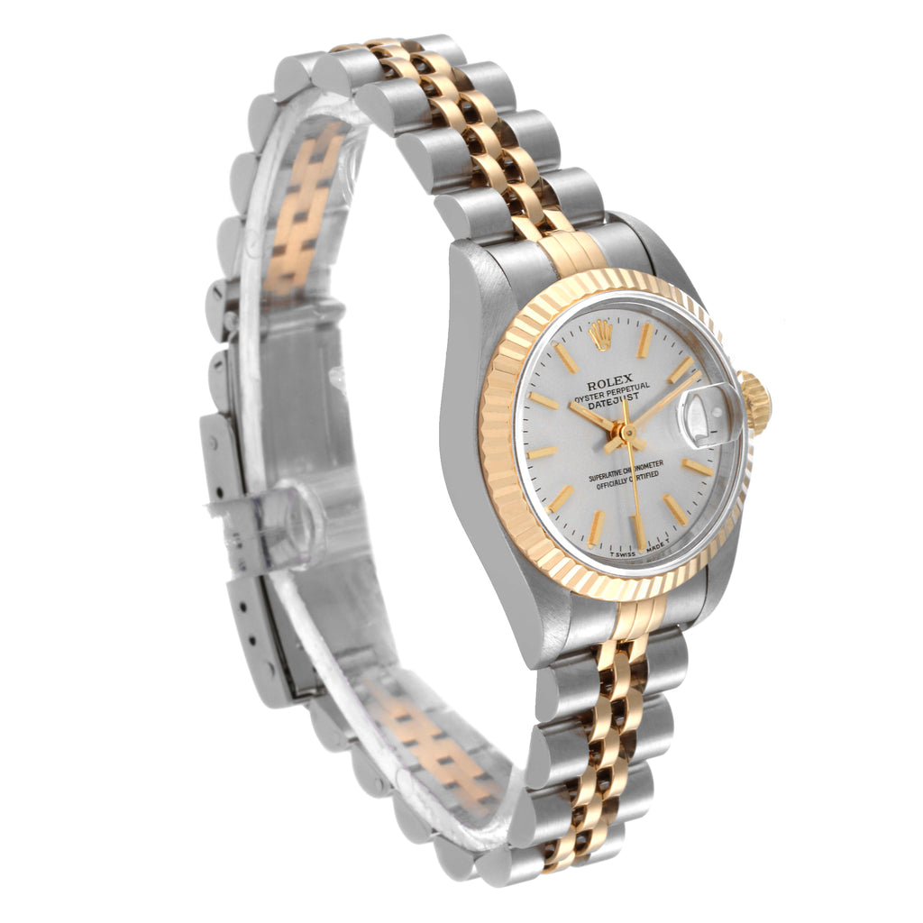 Rolex Date Steel Yellow Gold Fluted Bezel Ladies Watch 69173