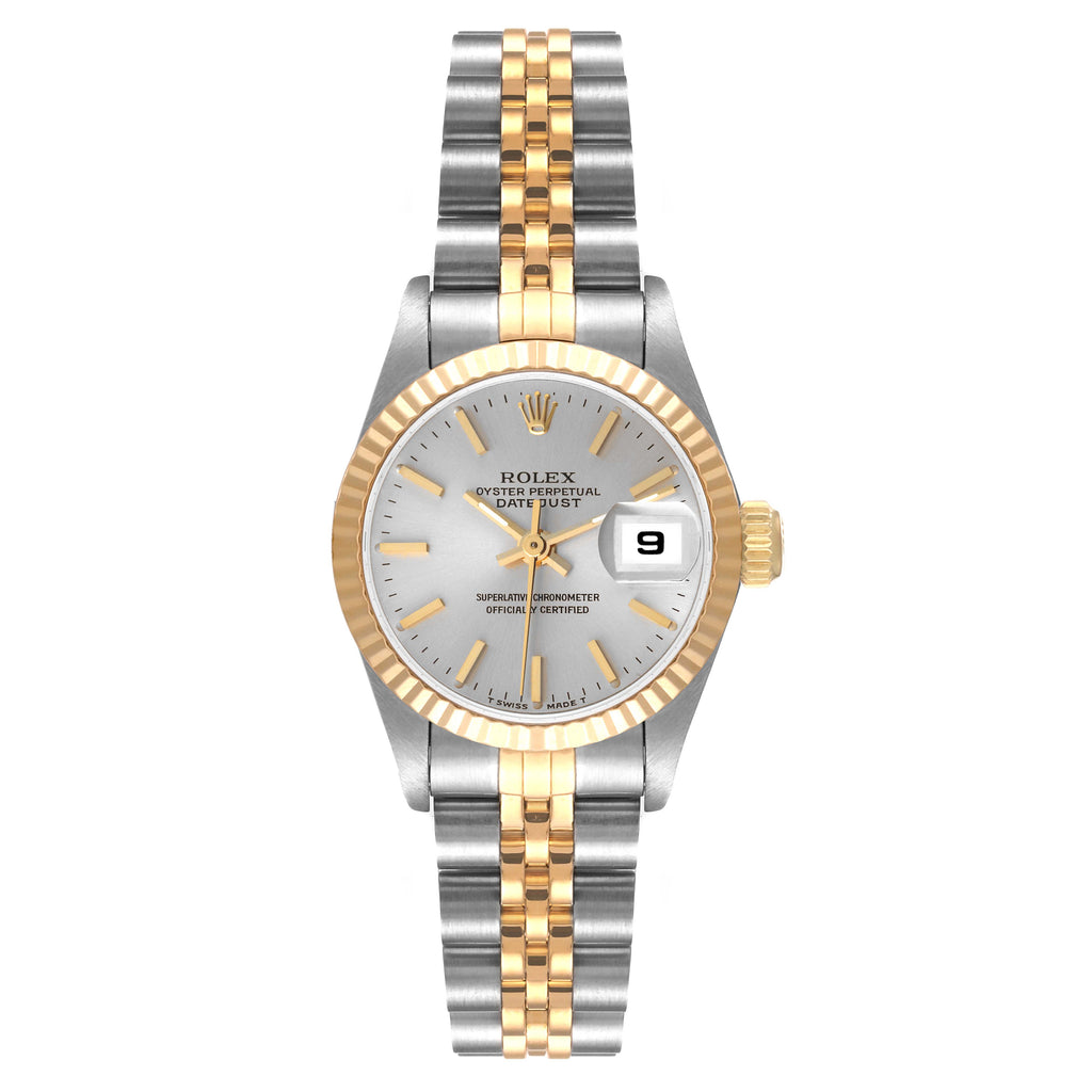 Rolex Date Steel Yellow Gold Fluted Bezel Ladies Watch 69173