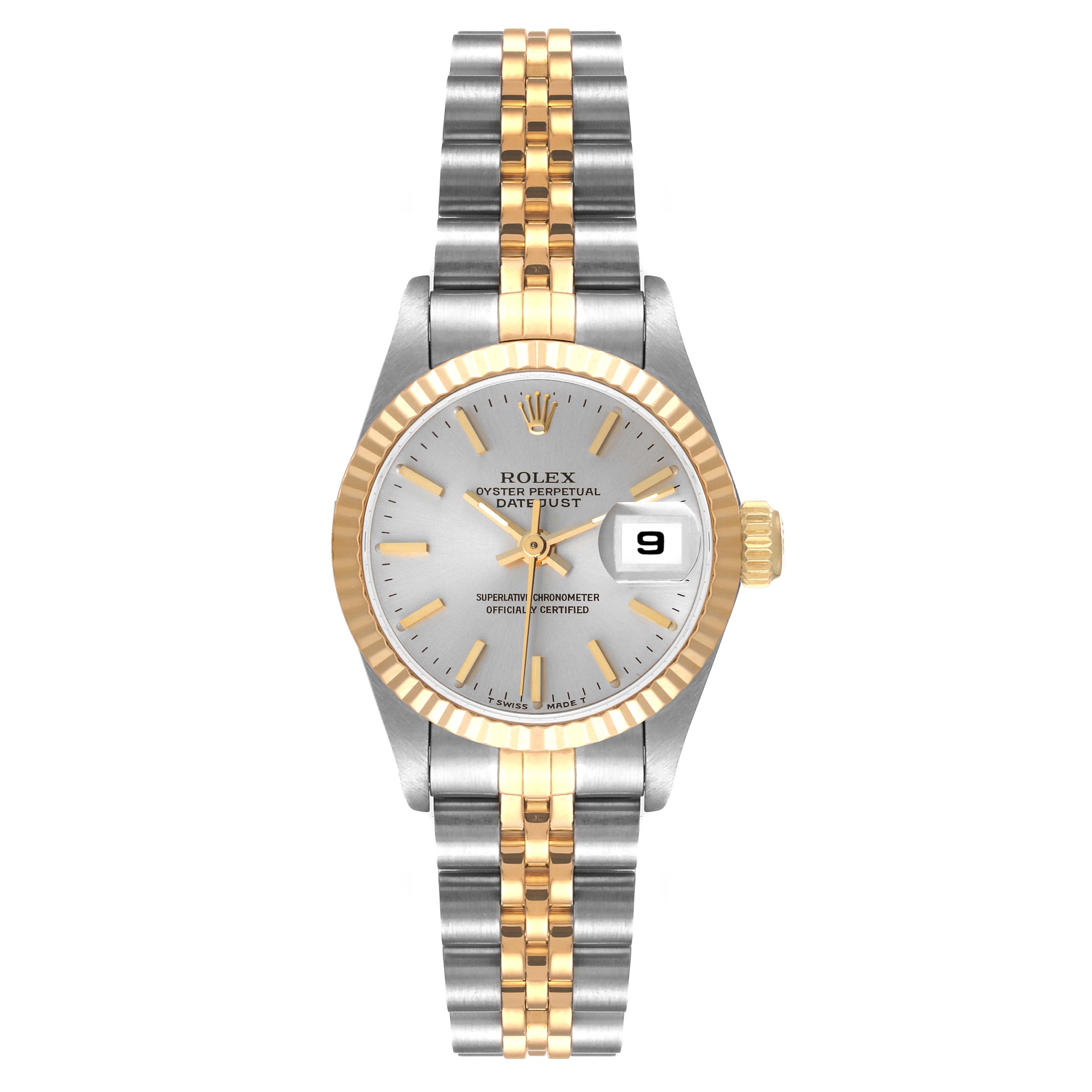Rolex Date Steel Yellow Gold Fluted Bezel Ladies Watch 69173