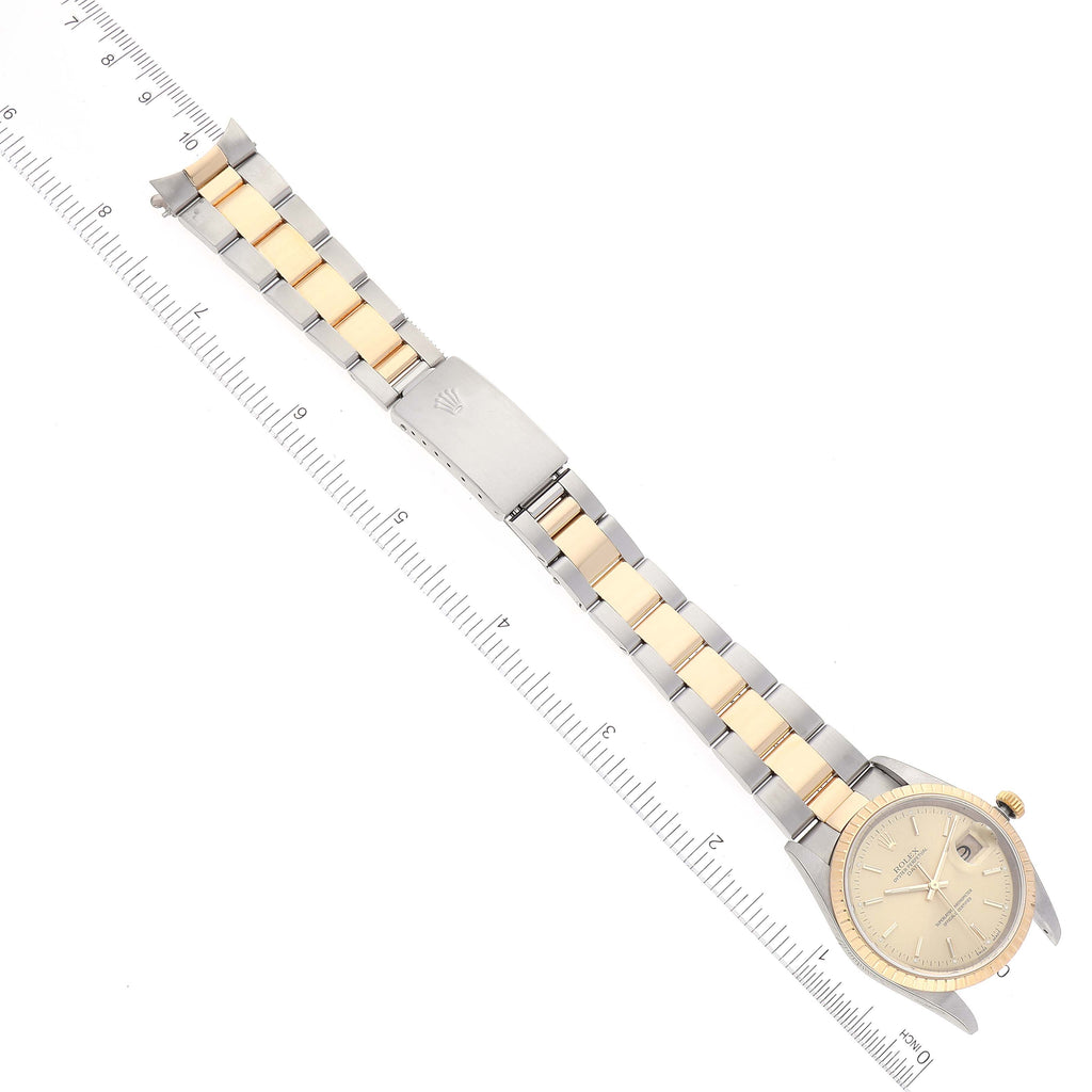 Rolex Date Steel Yellow Gold Oyster Bracelet Mens Watch 15223 Box Papers