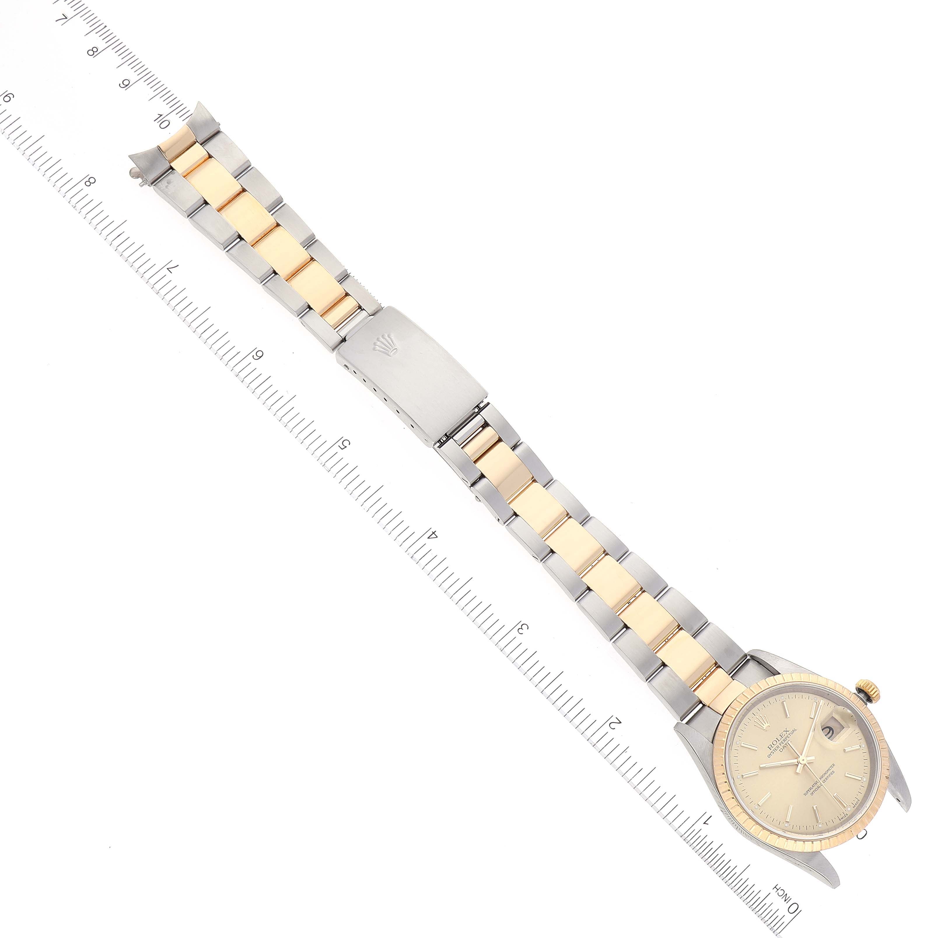 Rolex Date Steel Yellow Gold Oyster Bracelet Mens Watch 15223 Box Papers