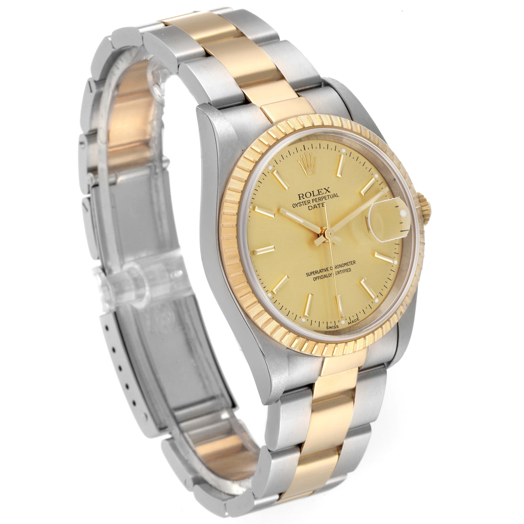 Rolex Date Steel Yellow Gold Oyster Bracelet Mens Watch 15223 Box Papers