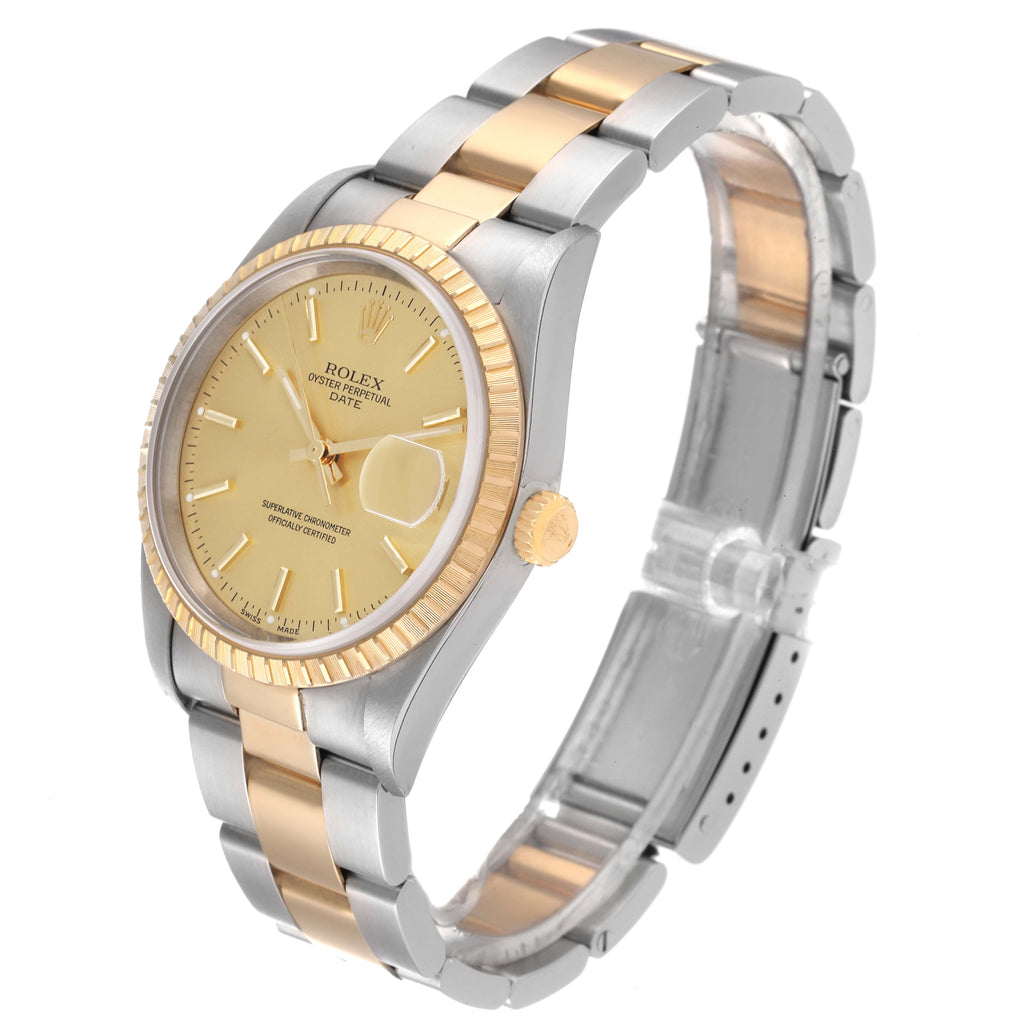 Rolex Date Steel Yellow Gold Oyster Bracelet Mens Watch 15223 Box Papers
