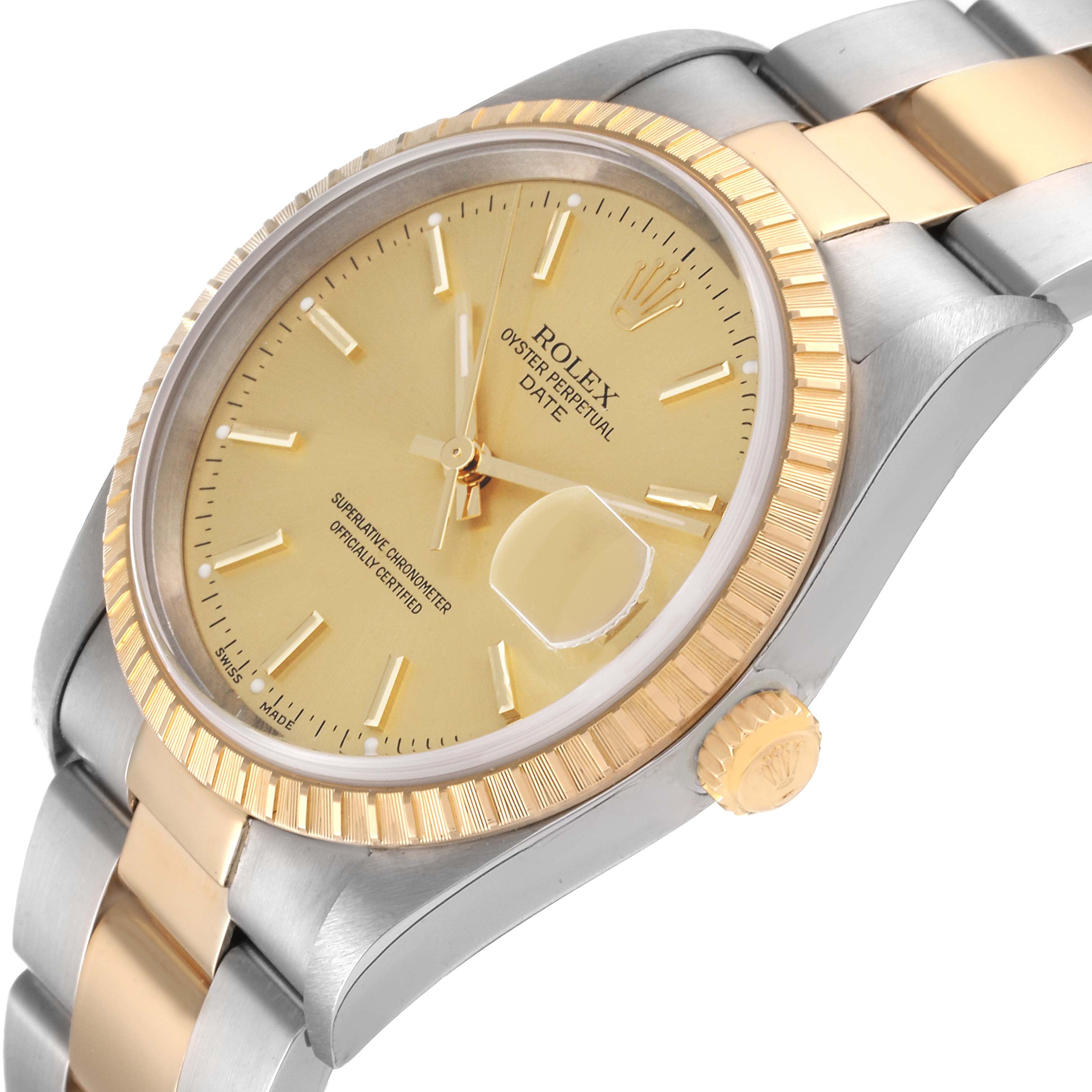 Rolex Date Steel Yellow Gold Oyster Bracelet Mens Watch 15223 Box Papers