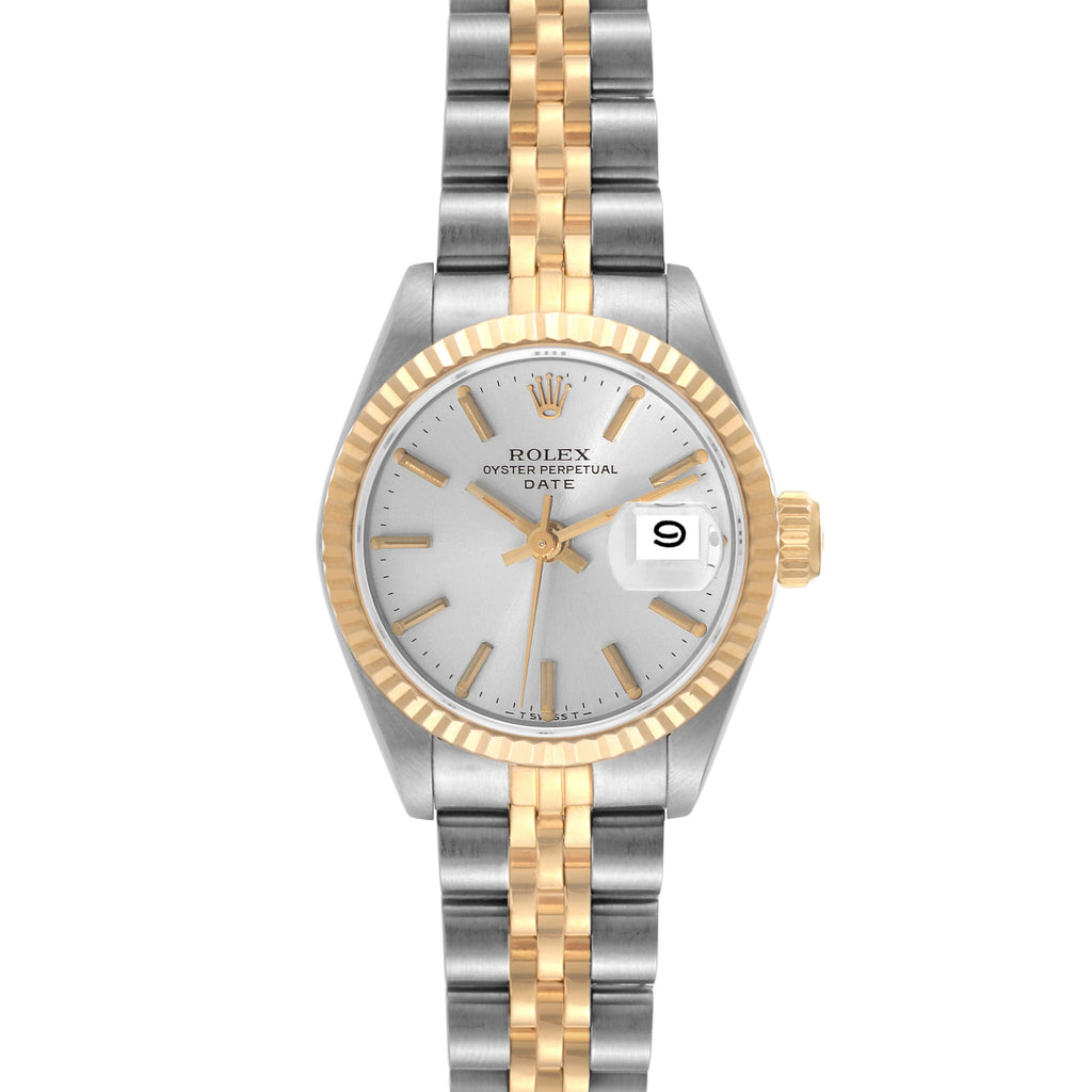 Rolex Date Steel Yellow Gold Silver Dial Ladies Watch 69173