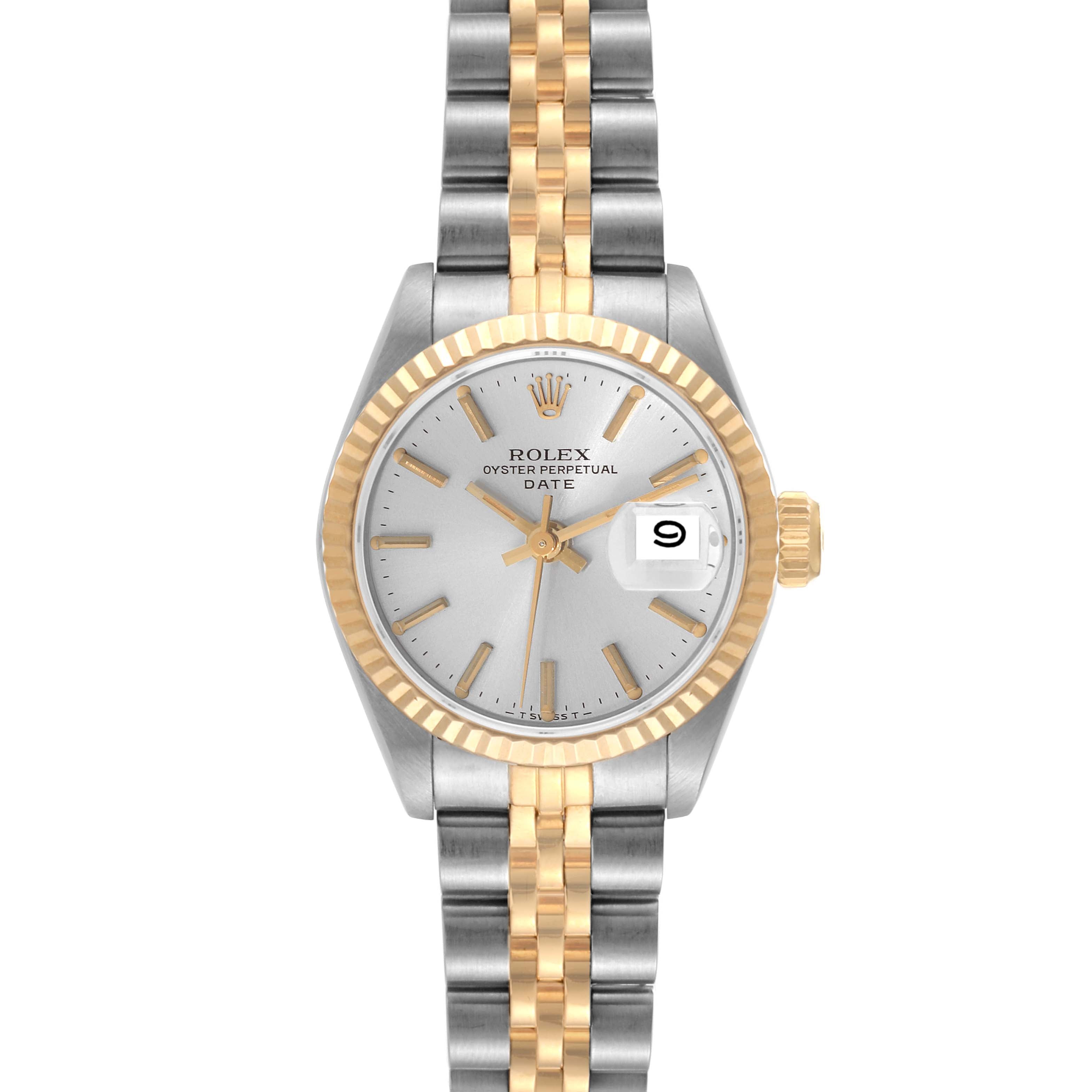 Rolex Date Steel Yellow Gold Silver Dial Ladies Watch 69173