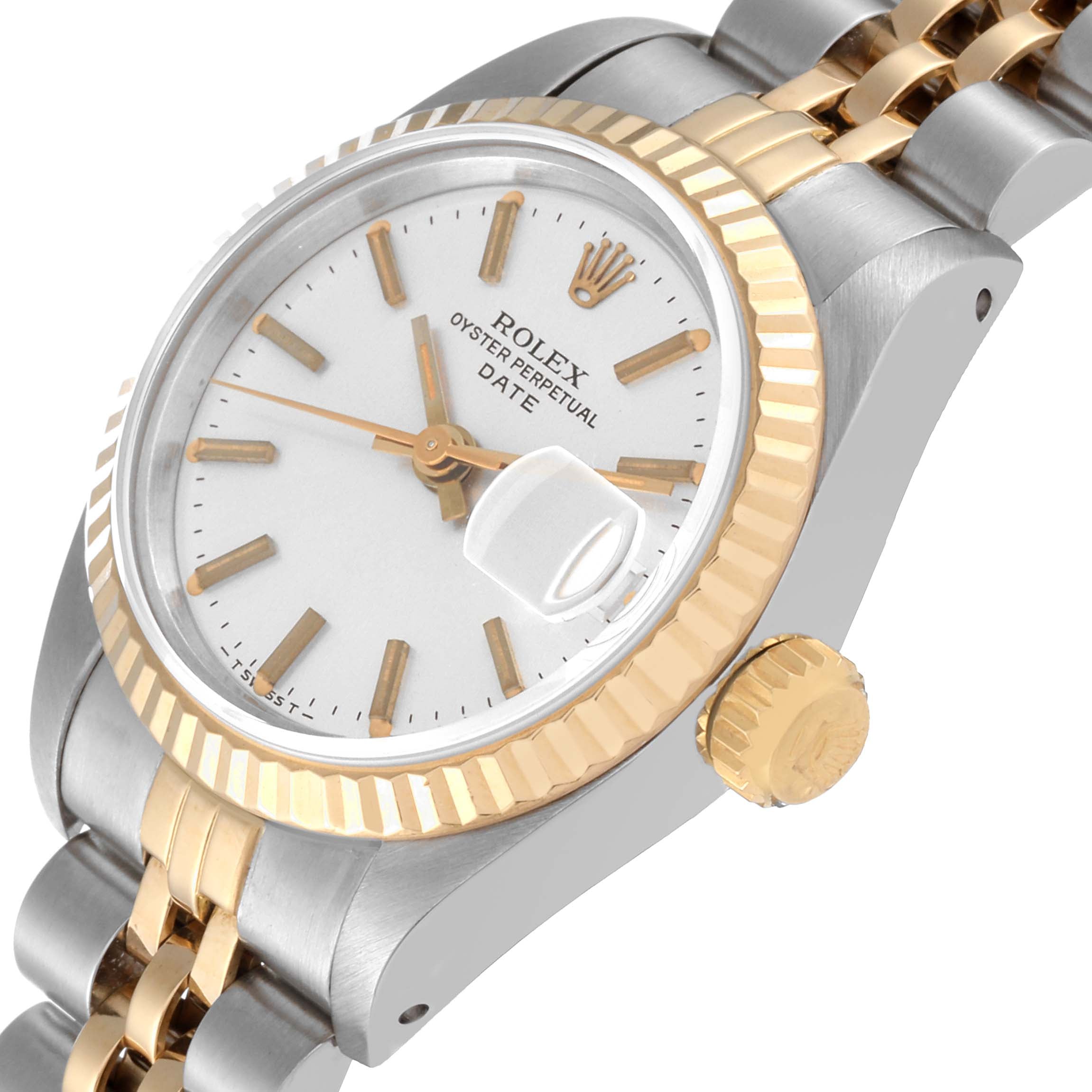 Rolex Date Steel Yellow Gold Silver Dial Ladies Watch 69173