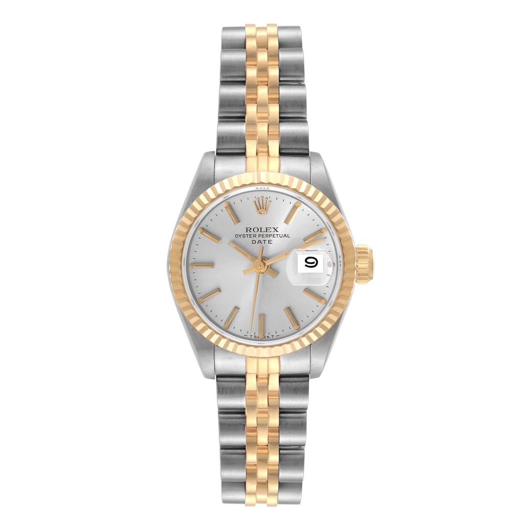 Rolex Date Steel Yellow Gold Silver Dial Ladies Watch 69173