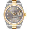 Rolex Date Steel Yellow Gold Slate Dial Mens Watch 15223