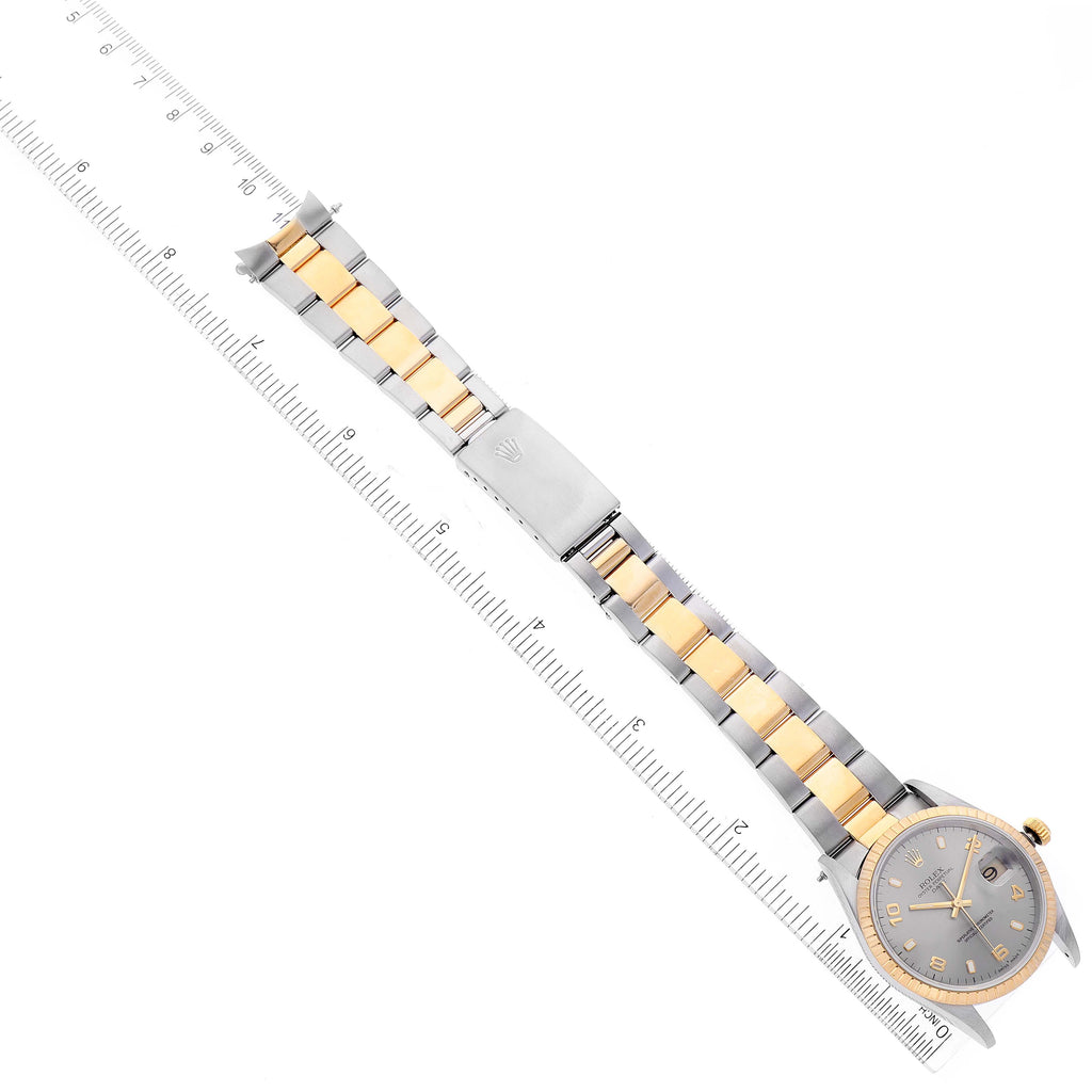 Rolex Date Steel Yellow Gold Slate Dial Mens Watch 15223