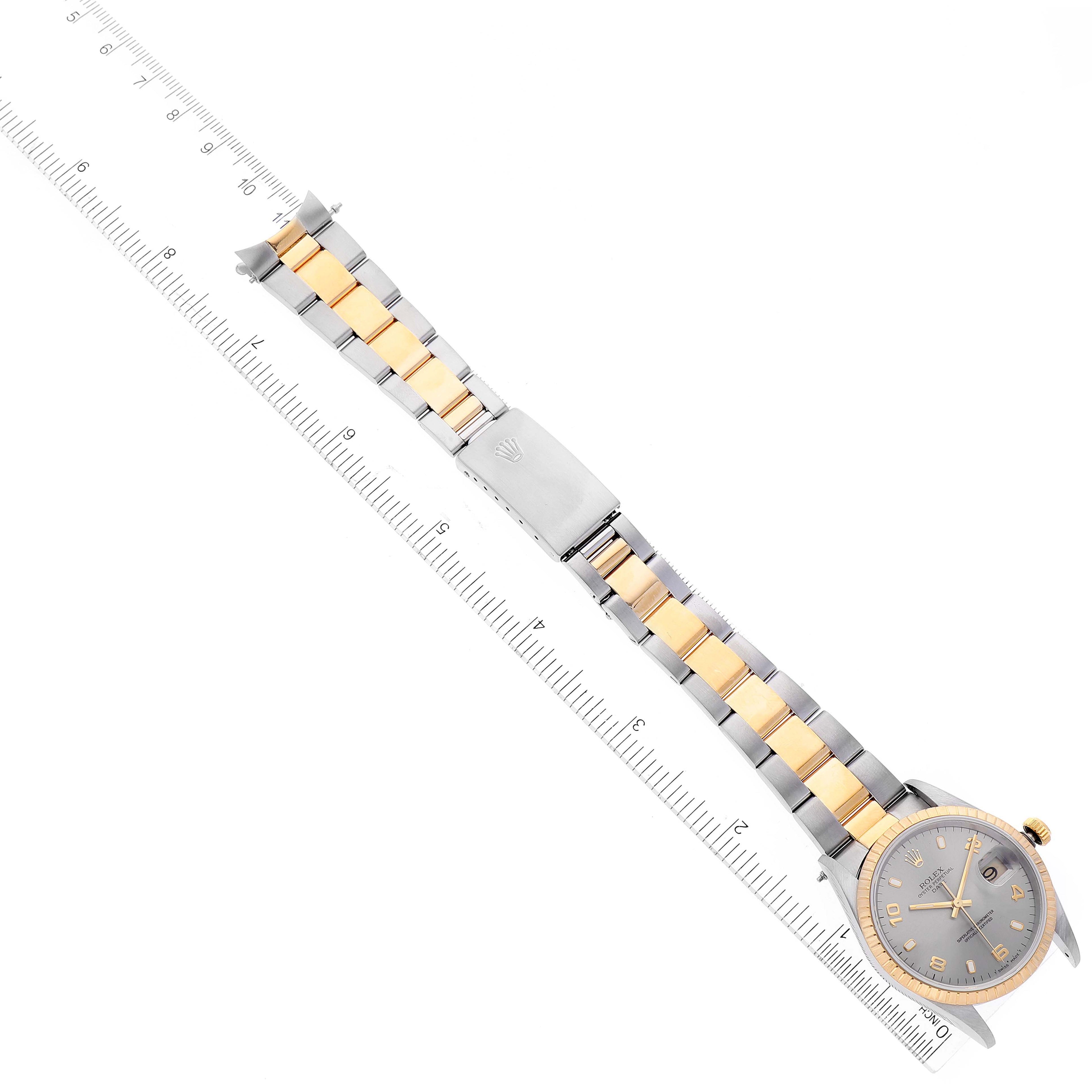 Rolex Date Steel Yellow Gold Slate Dial Mens Watch 15223