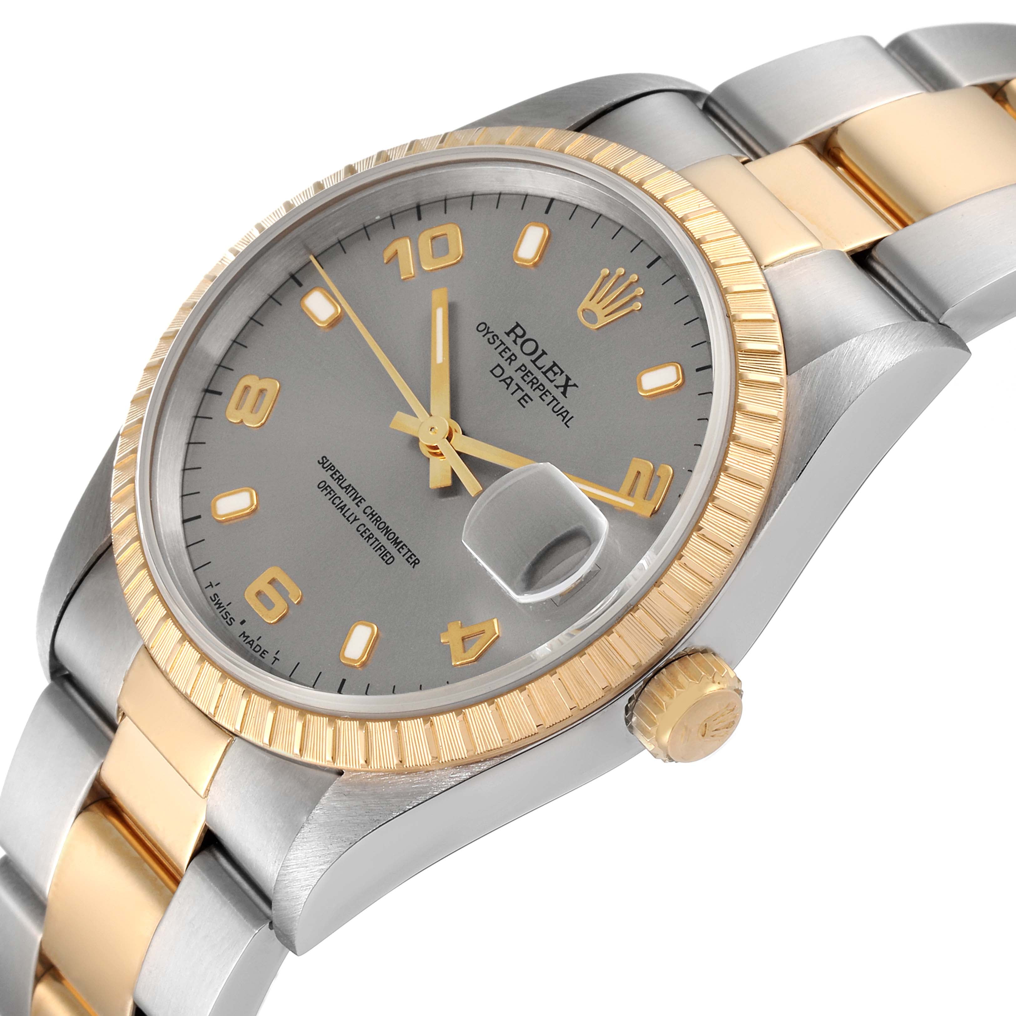 Rolex Date Steel Yellow Gold Slate Dial Mens Watch 15223