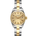 Rolex Date Steel Yellow Gold Smooth Bezel Champagne Dial Ladies Watch 6916