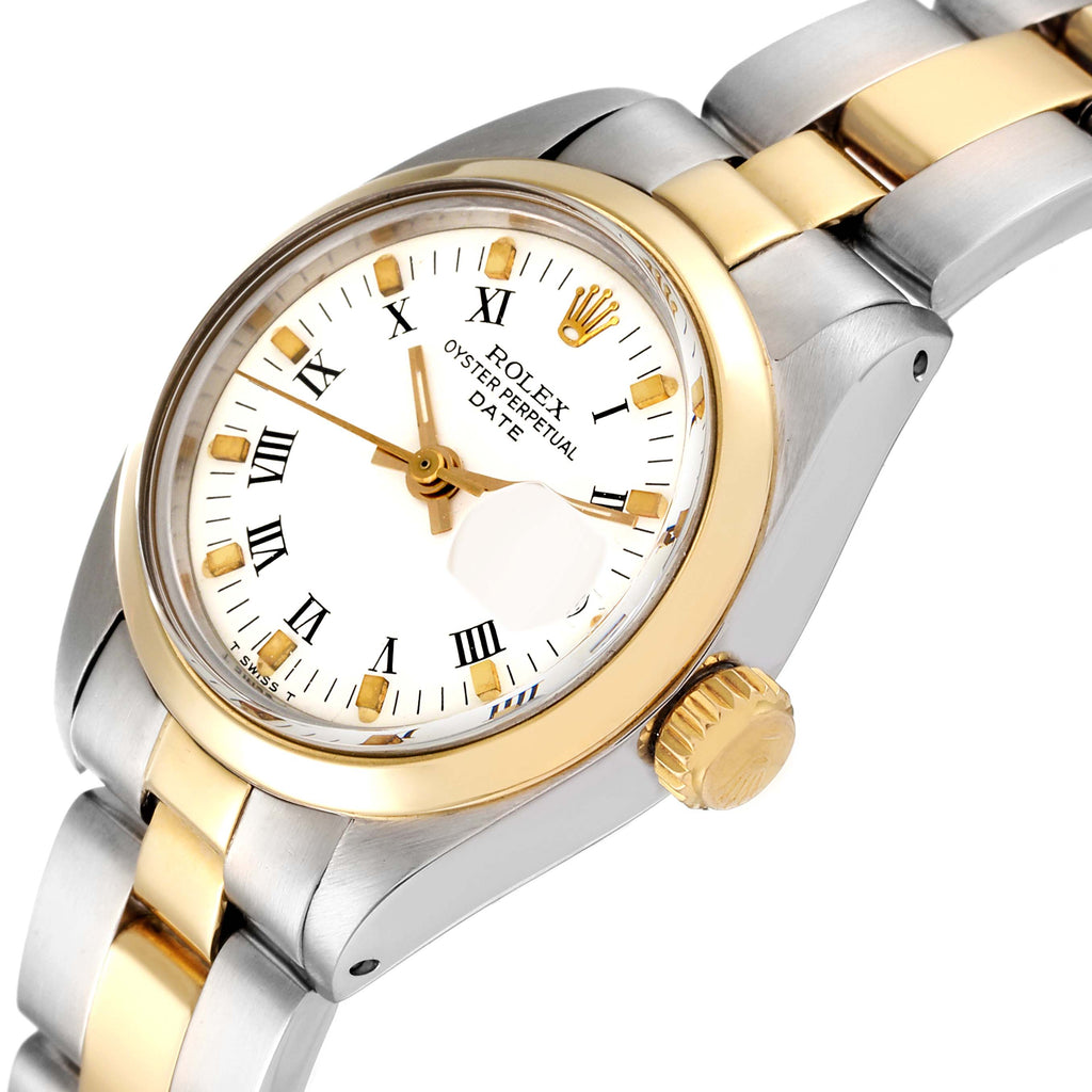 Rolex Date Steel Yellow Gold White Dial Smooth Bezel Ladies Watch 6916