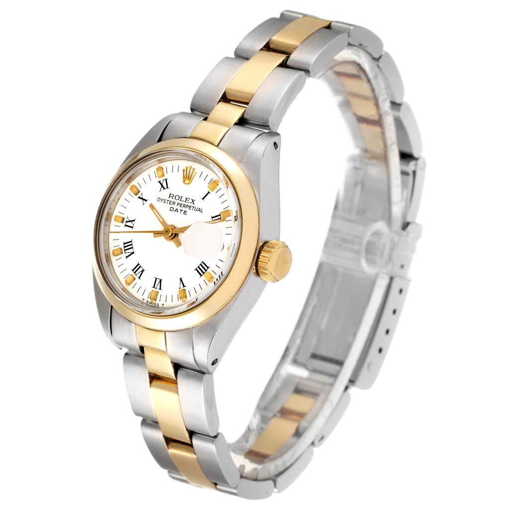 Rolex Date Steel Yellow Gold White Dial Smooth Bezel Ladies Watch 6916