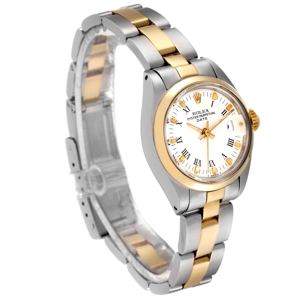 Rolex Date Steel Yellow Gold White Dial Smooth Bezel Ladies Watch 6916
