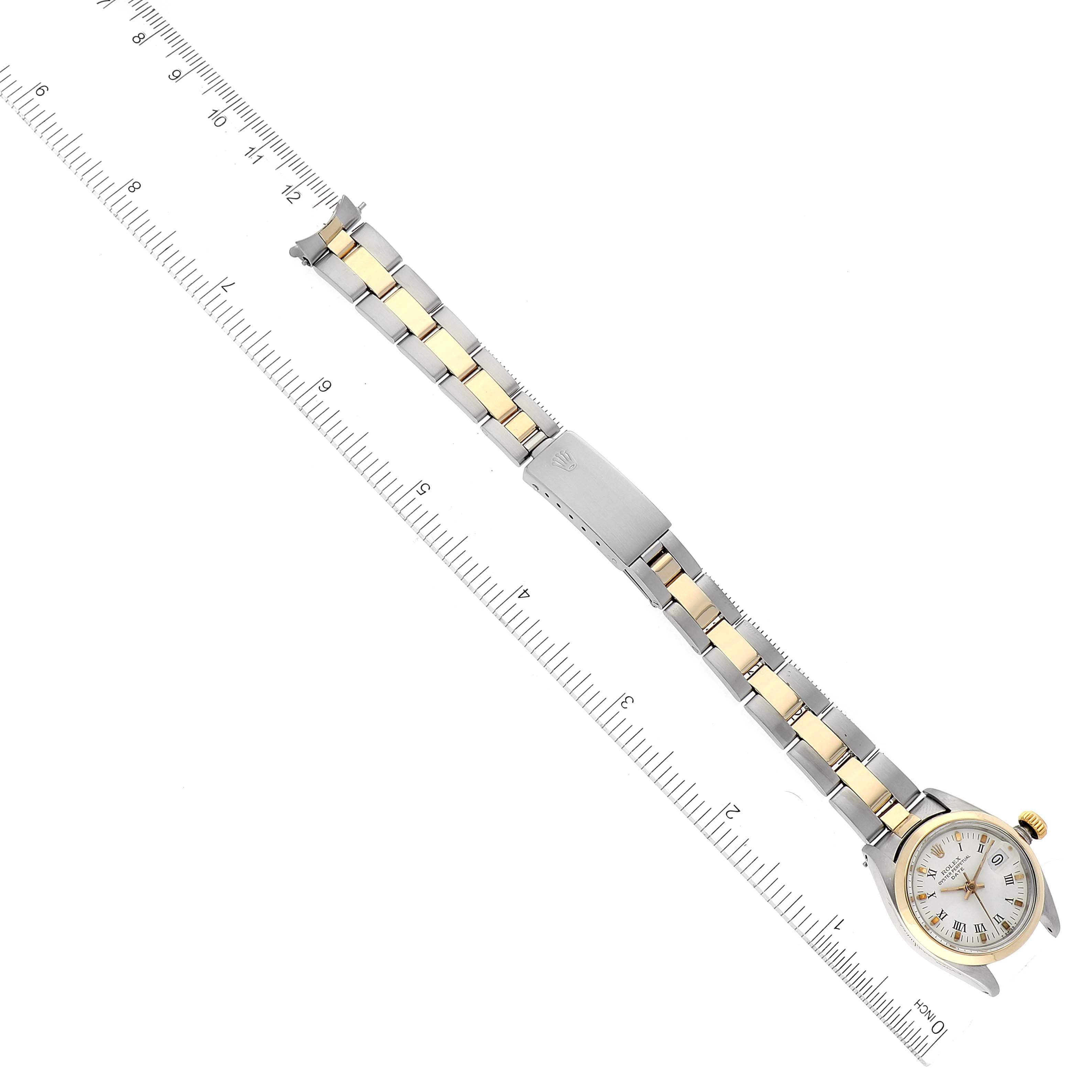 Rolex Date Steel Yellow Gold White Dial Smooth Bezel Ladies Watch 6916