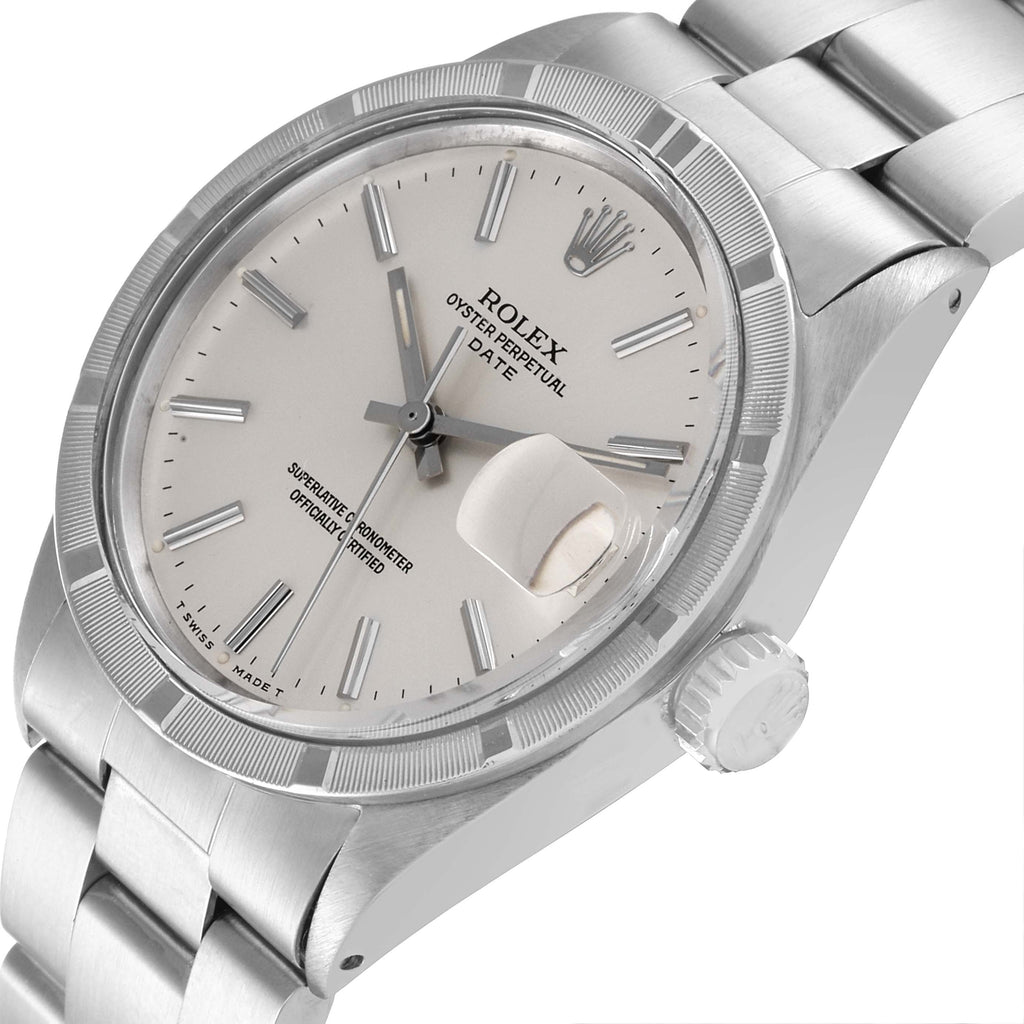 Rolex Date Vintage Silver Baton Dial Stainless Steel Mens Watch 1501